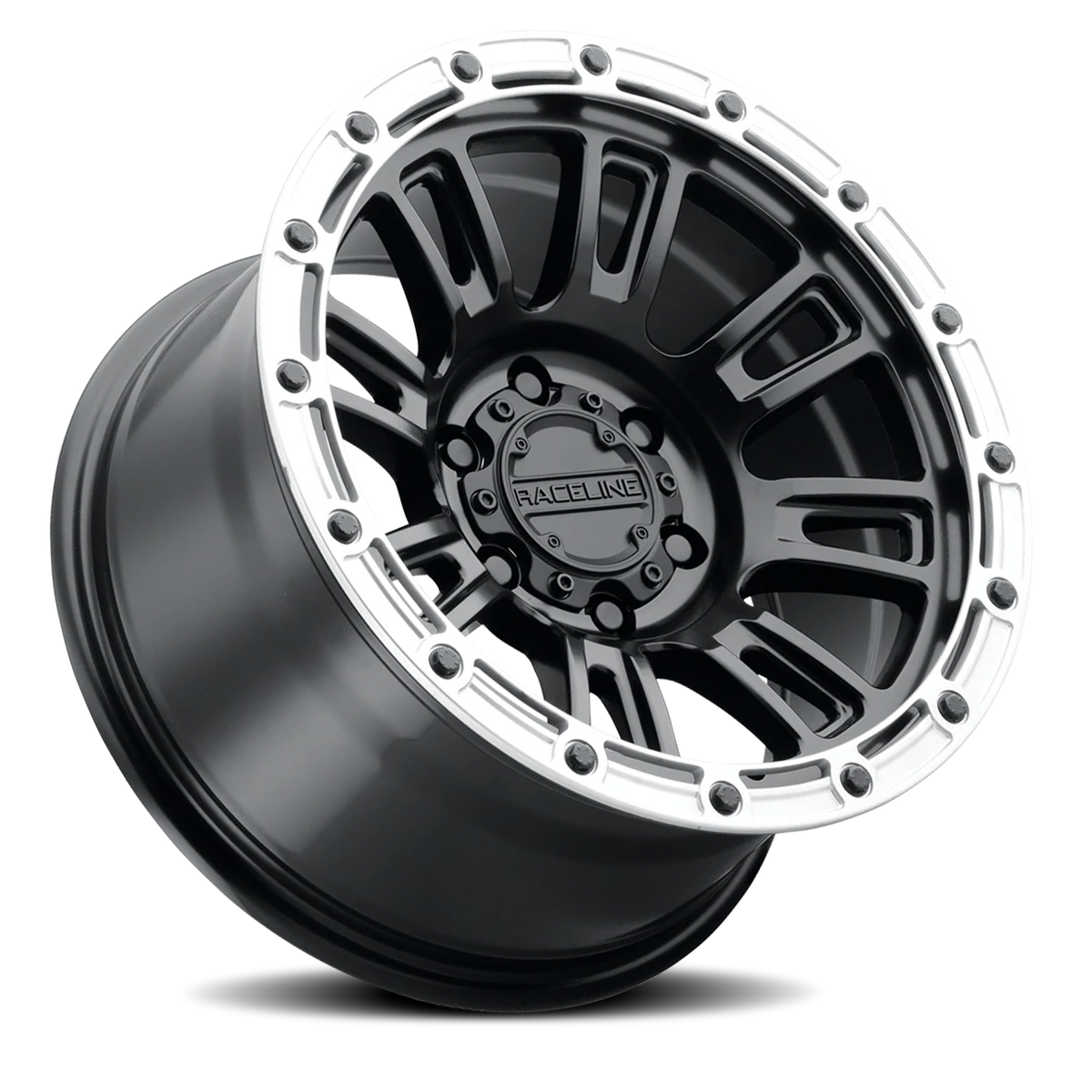 Aluminum Wheels 17x8 Compass 956BS Satin Black Silver Ring Raceline Wheels