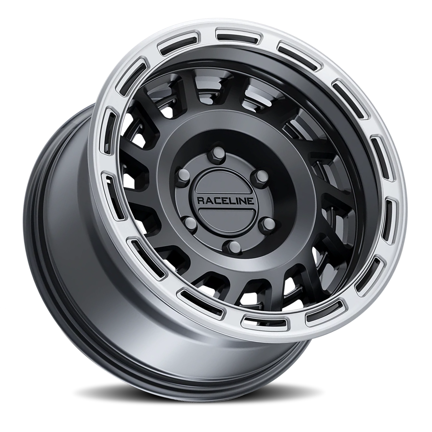 Aluminum Wheels 17x9 Halo 957BS Satin Black Silver Ring Raceline Wheels
