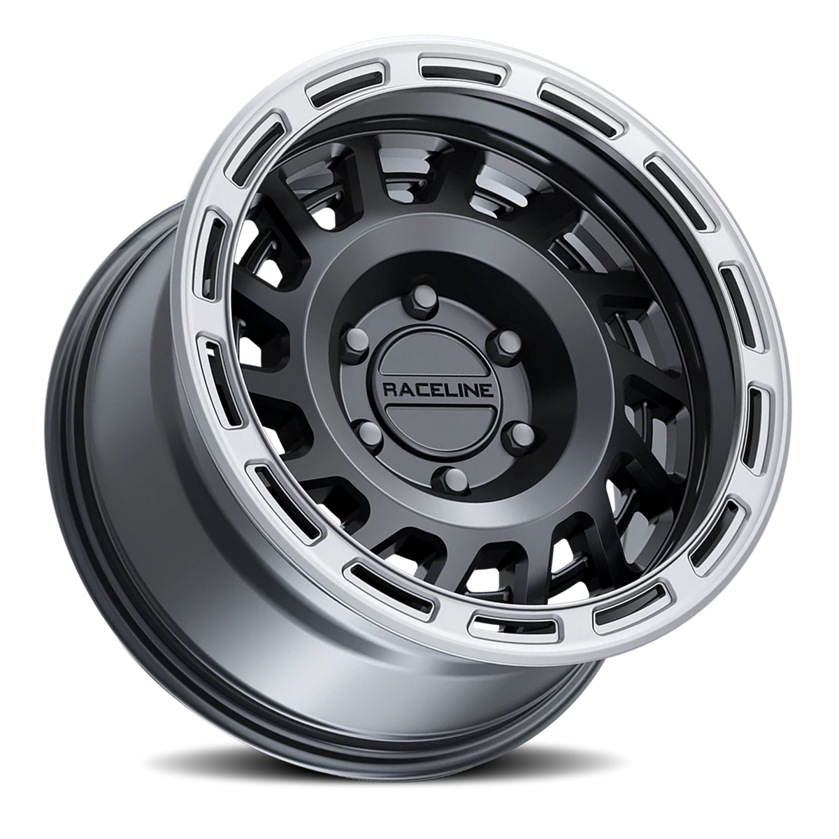 Aluminum Wheels 17x9 Halo 957BS Satin Black Silver Ring Raceline Wheels