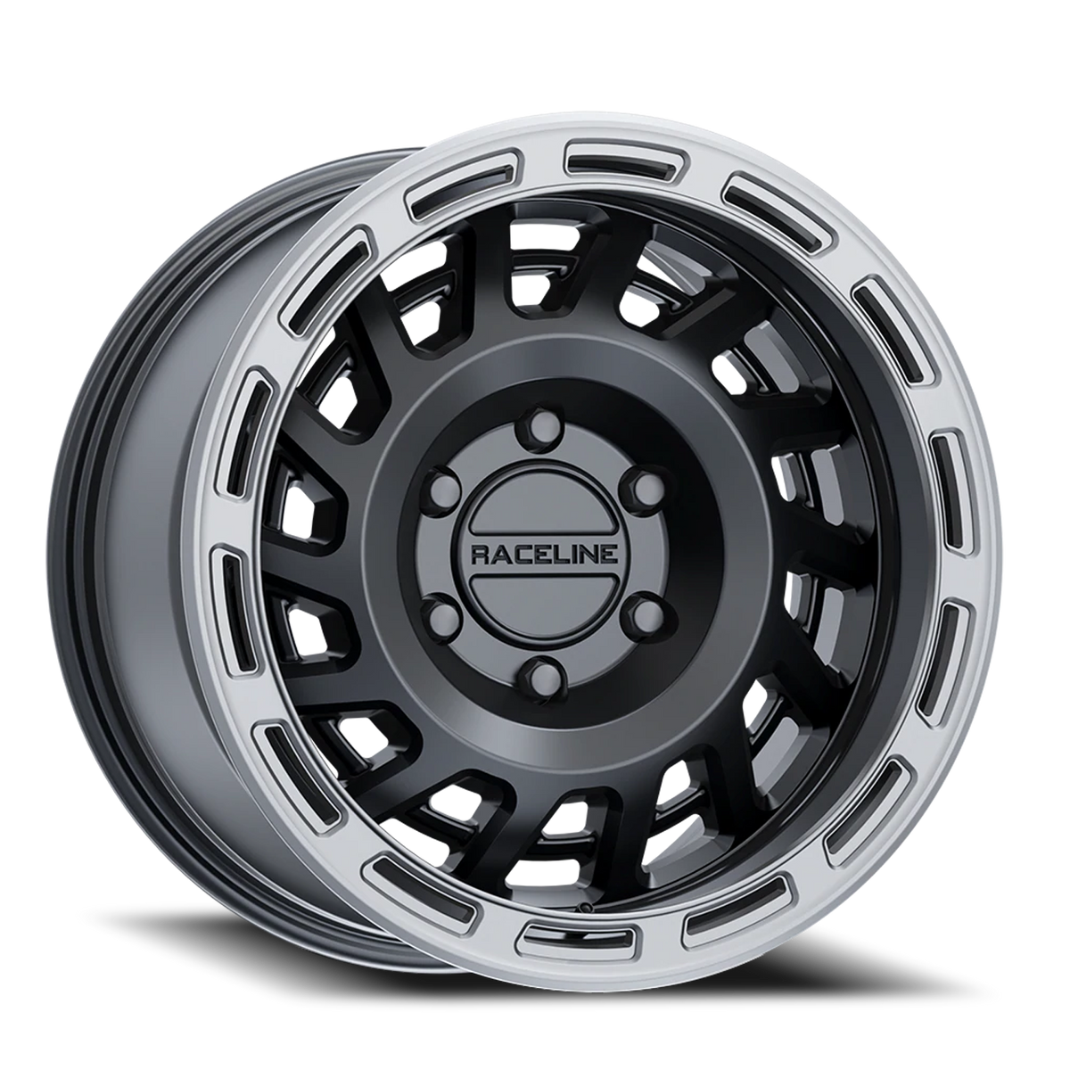 Aluminum Wheels 18x9 Halo 957BS Satin Black Silver Ring Raceline Wheels