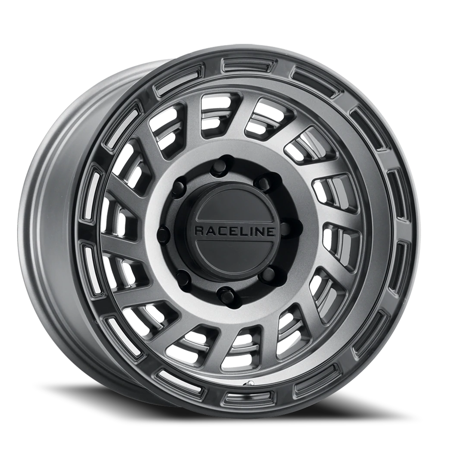 Aluminum Wheels 17x8.5 Halo 957GB Gunmetal Gray Black Ring Raceline Wheels