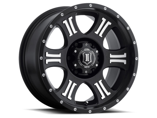 ICON Shield 17x8.5 5x5 0mm Offset 4.75in BS 71.5mm Bore Satin Black/Machined Wheel-LTW Motorsports