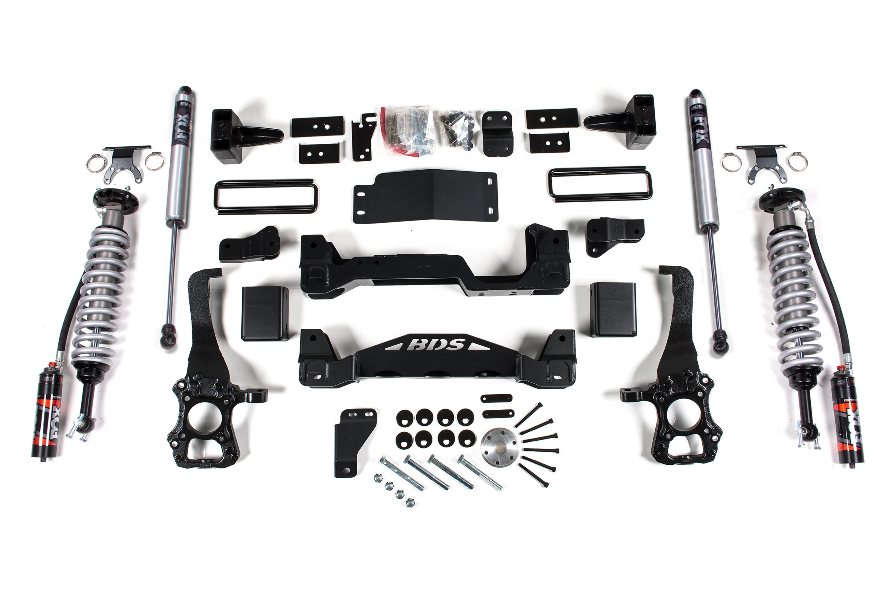 15-20 Ford F-150 4WD 4 Inch Coilover Suspension System, 3 Inch Rear Lift, Block - Fox 2.5 Performance Elite Series C/O, Fox 2.0 IFP Performance Series Shocks BDS Suspension