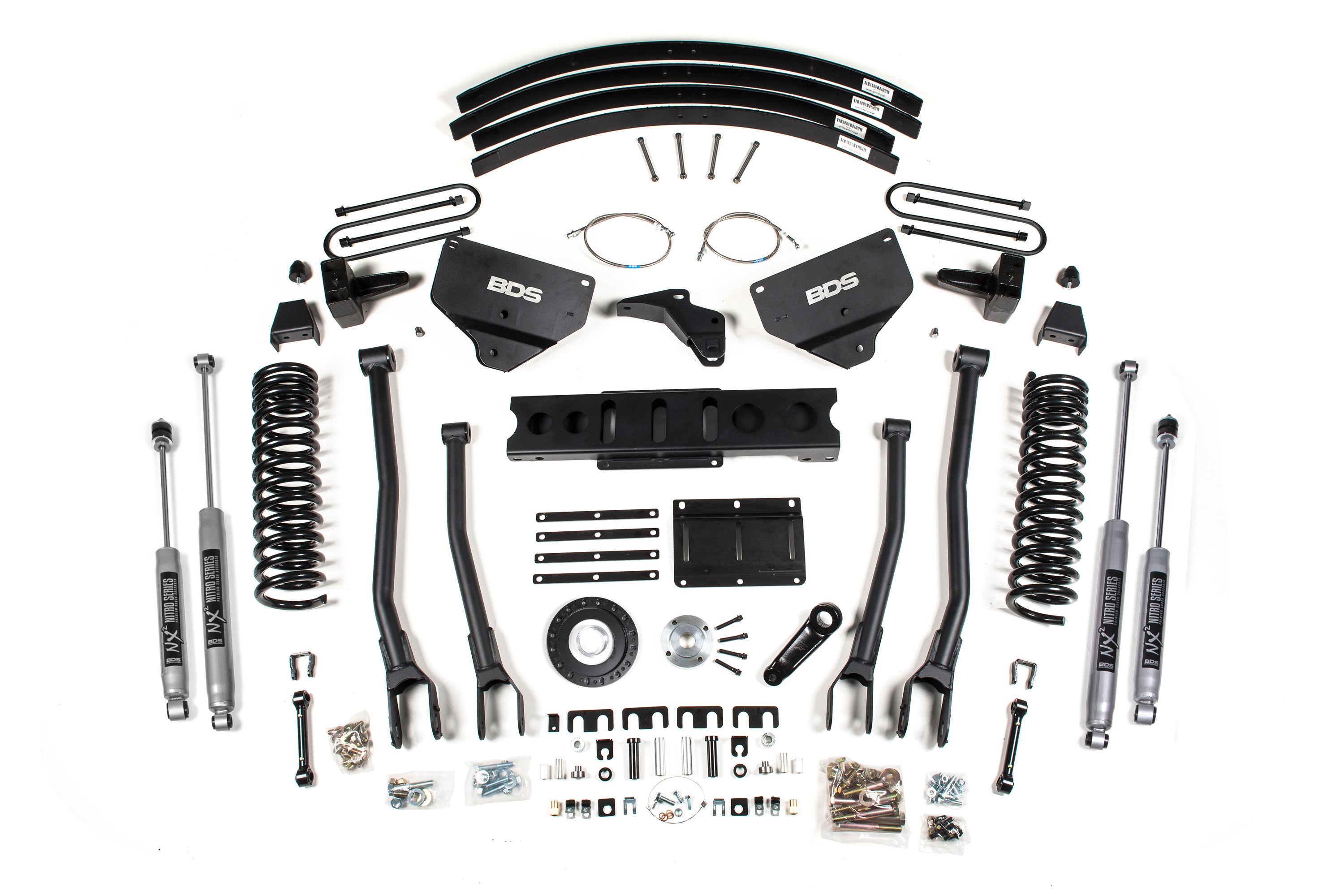 8 Inch Lift Kit w/ 4-Link Ram 3500 13-18 4WD Diesel 5 Inch Block Add A Leaf 6 Bolt Indexing Ring BDS Suspension