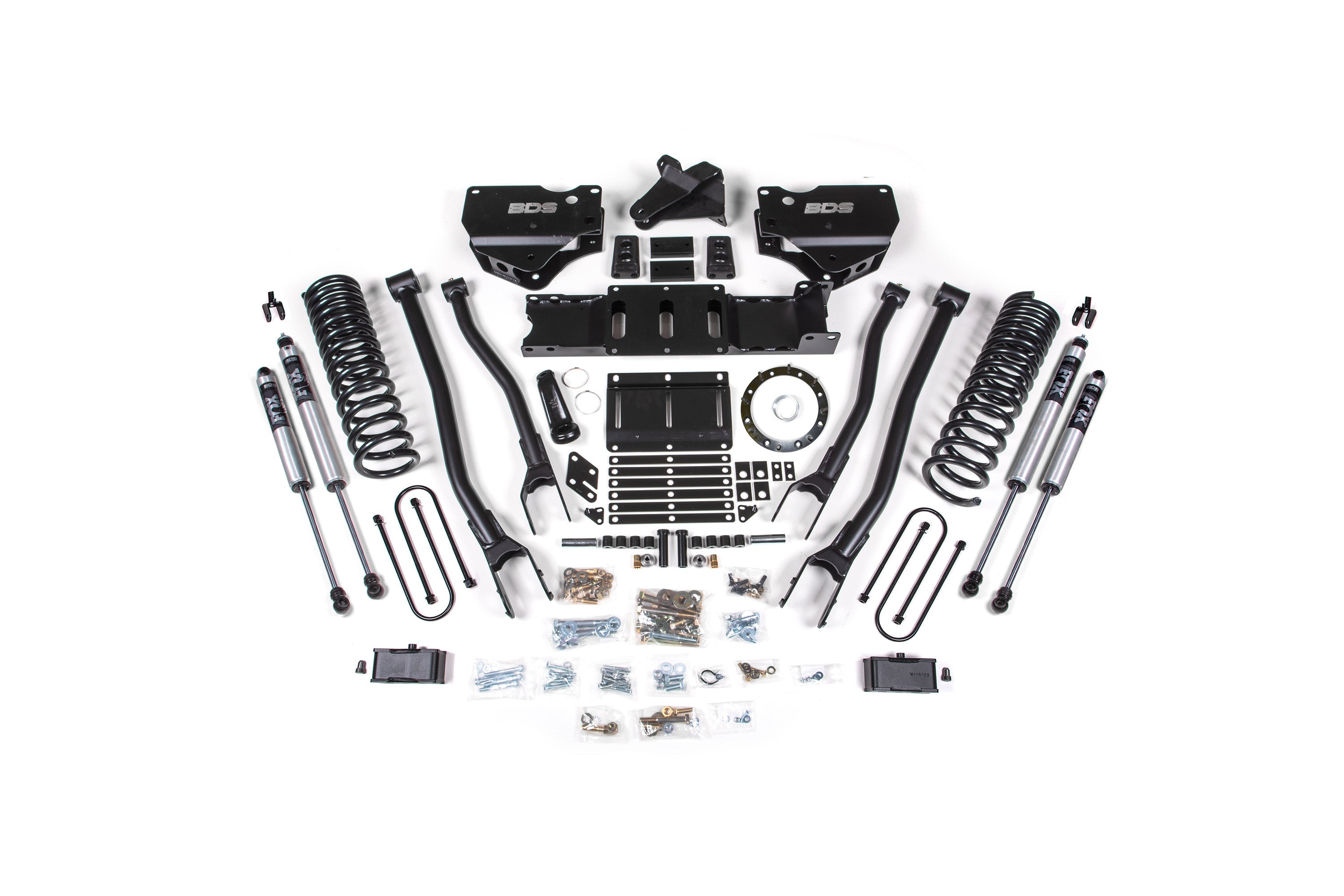 19-24 Ram 3500 4 Inch 4-Link Suspension Lift, 2 Inch Rear, Block, Diesel w/ overload, 8 bolt T-Case - Fox 2.5 Performance Elite Series R/r DSC Front, Fox 2.5 Performance Elite Series P/b DSC Rear BDS Suspension