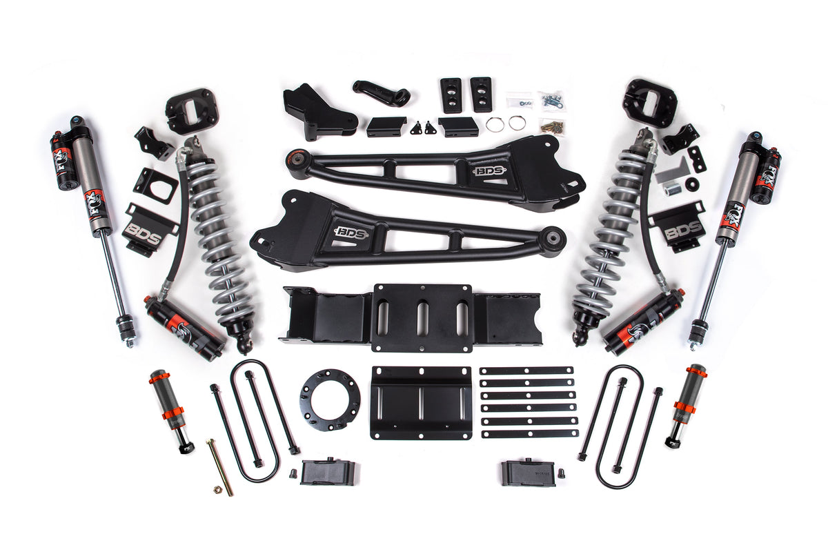 19-24 Ram 3500 4WD 4 Inch Radius Arm Suspension Lift Kit, 2 Inch Rear, Block w/o Overload, 6 Bolt Diesel - Fox 2.5 Performance Elite Series C/O Front, FOX 2.0 Front Bump, Fox 2.5 Performance Elite Series Rear BDS Suspension