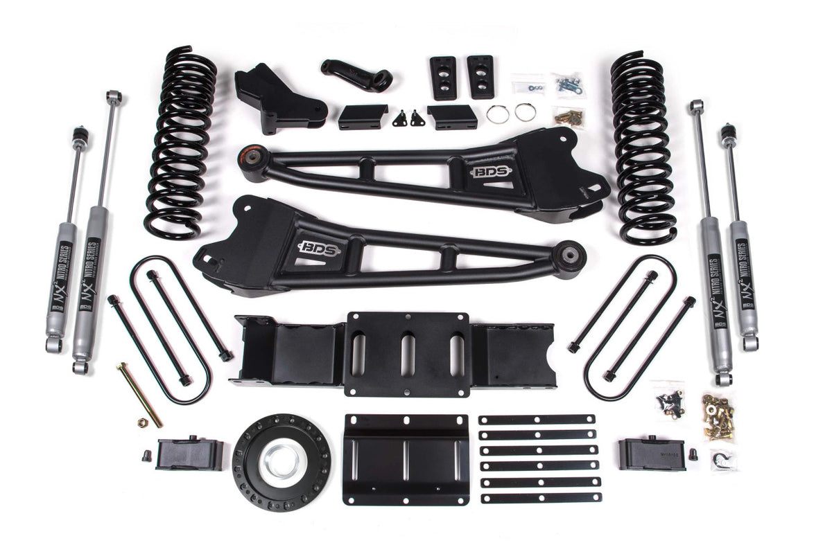 4 Inch Lift Kit w/ Radius Arm 2 Inch Rear Block Ram 3500 19-24 4WD Diesel With Factory Rear Overload Leaf 6 Bolt BDS Suspension