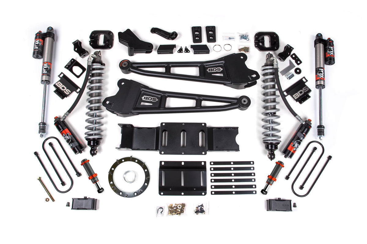 19-24 Ram 3500 4WD 4 Inch Radius Arm Suspension Lift Kit, 2 Inch Rear, Block w/ Overload, 6 Bolt Diesel - Fox 2.5 Performance Elite Series C/O Front, FOX 2.0 Front Bump, Fox 2.5 Performance Elite Series Rear BDS Suspension