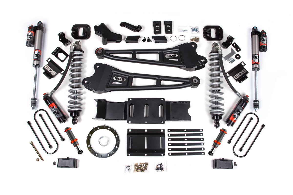 19-24 Ram 3500 4WD 4 Inch Radius Arm Suspension Lift Kit, 2 Inch Rear, Block w/ Overload, 8 Bolt Diesel - Fox 2.5 Performance Elite Series C/O Front, FOX 2.0 Front Bump, Fox 2.5 Performance Elite Series Rear BDS Suspension