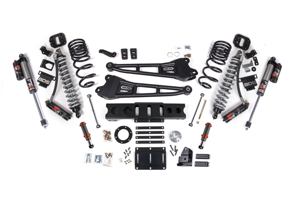 14-18 Ram 2500 4WD 4 Inch Radius Arm Suspension Lift Kit, 2.5 Inch Rear, Coil Spring, Diesel - Fox 2.5 Performance Elite Series C/O Front, FOX 2.0 Front Bump, Fox 2.5 Performance Elite Series Rear BDS Suspension