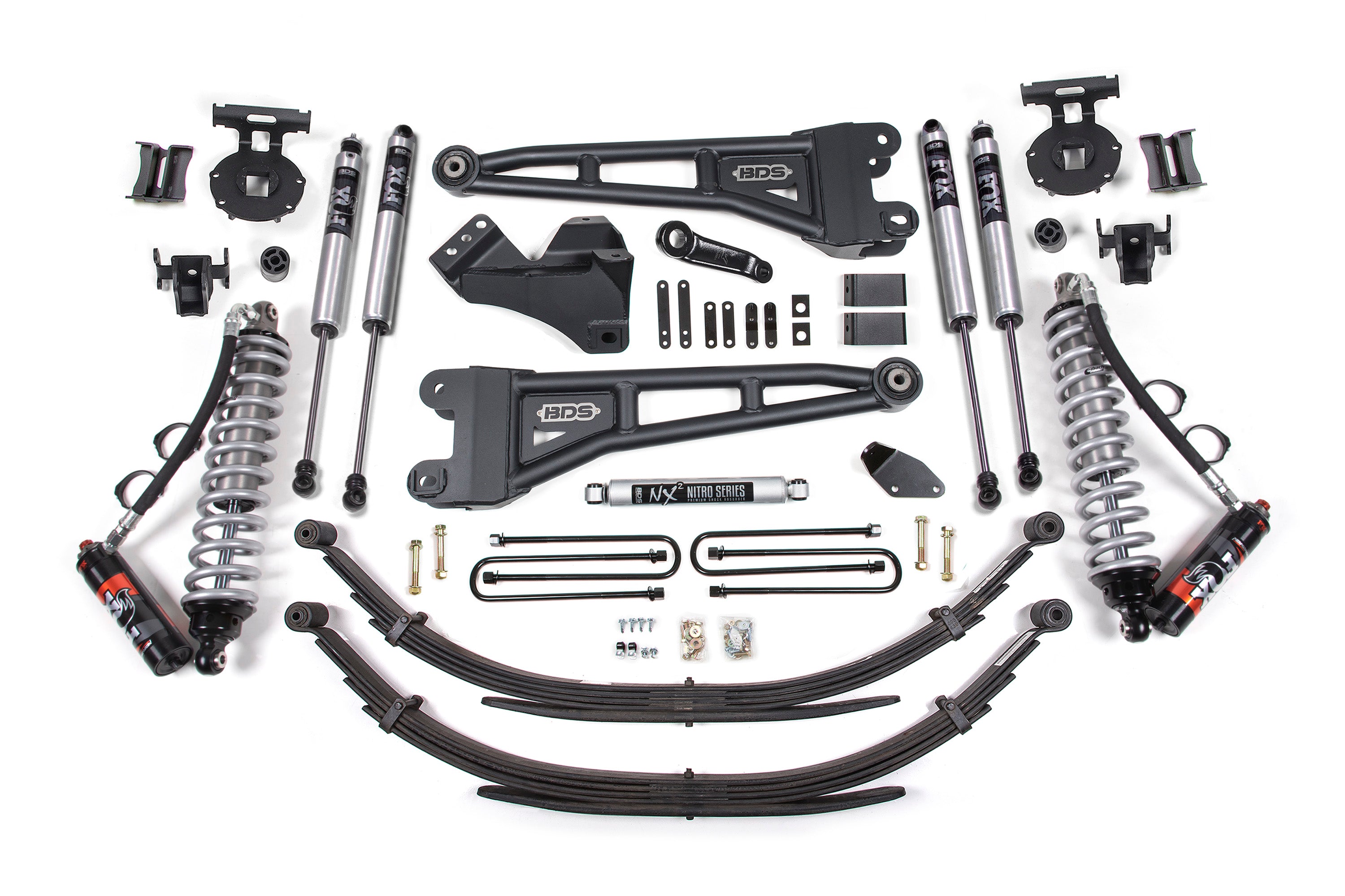 08-10 Ford F-250/F-350 4WD 4 Inch Radius Arm Suspension Lift Kit, 4 Inch Rear Lift, Leaf Spring, Diesel - Fox 2.5 Performance Elite Series C/O Front, Fox 2.0 IFP Performance Series Aux Front, Fox 2.0 IFP Performance Series Rear BDS Suspension