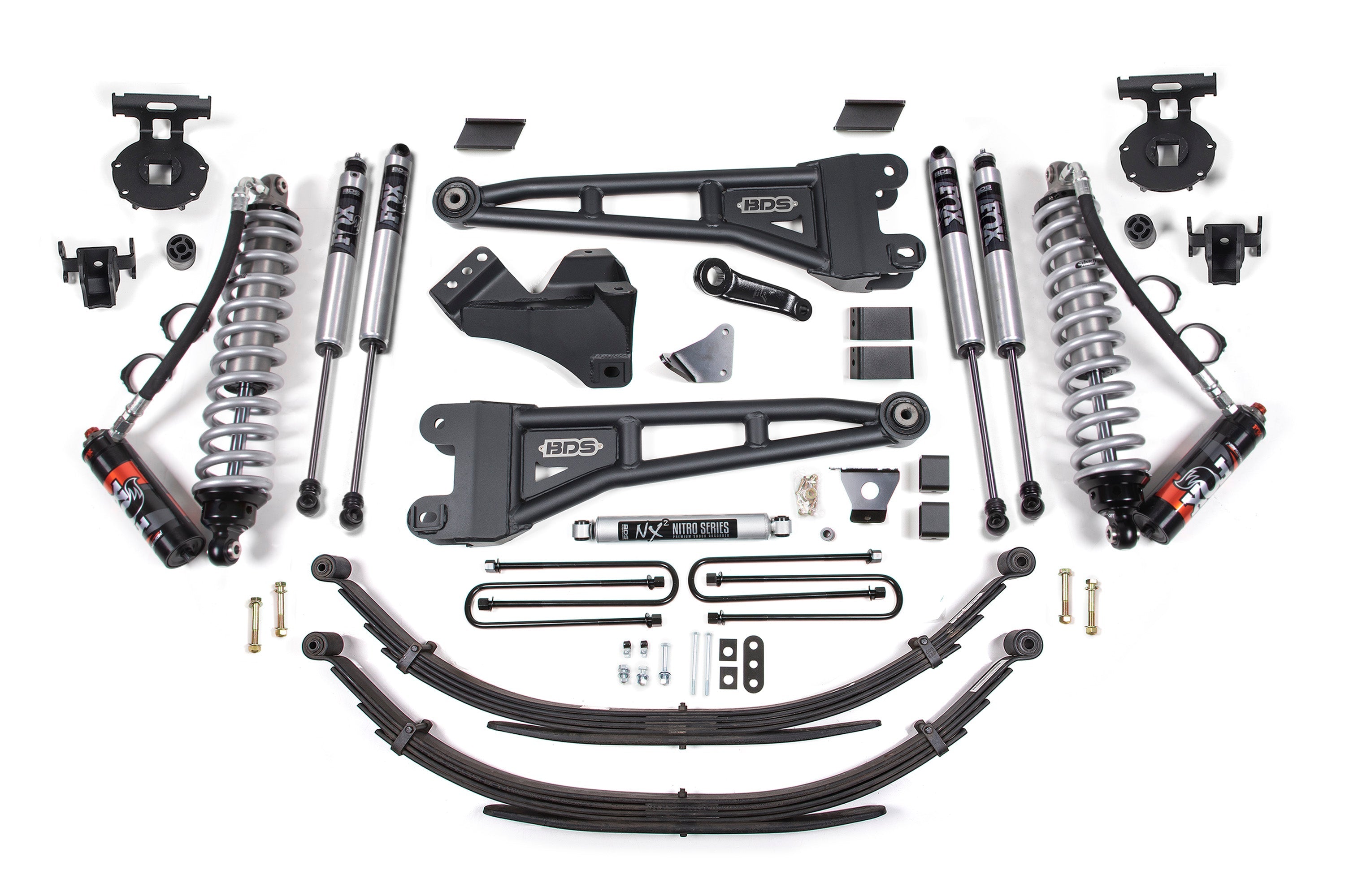 08-10 Ford F-250/F-350 4WD 6 Inch Radius Arm Suspension Lift Kit, 3 Inch Rear Lift, Block, Diesel, With Overload - Fox 2.5 Performance Elite Series C/O Front, Fox 2.0 IFP Performance Series Aux Front, Fox 2.0 IFP Performance Series Rear BDS Suspension