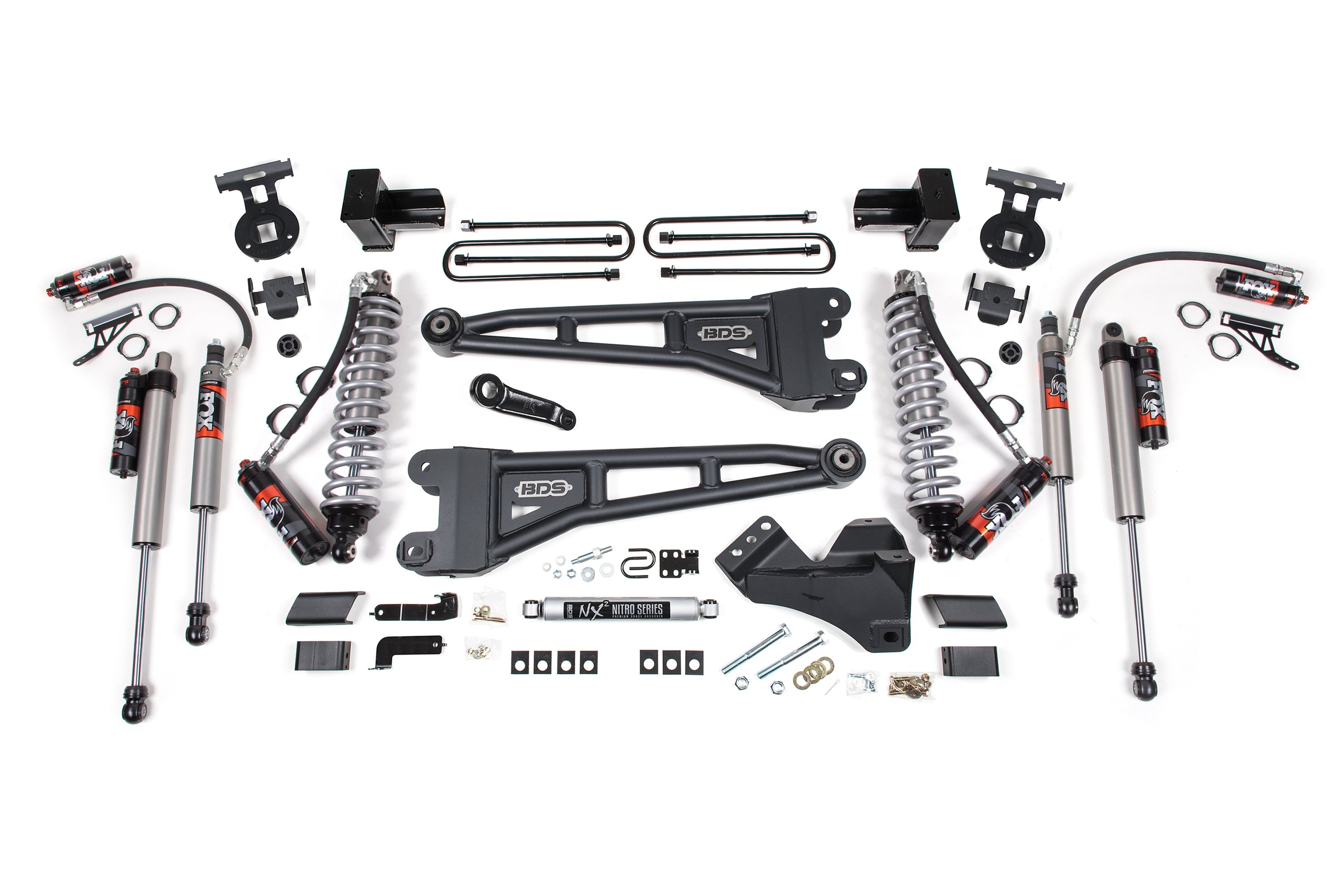 20-22 Ford F-350 4WD 5 Inch Radius Arm Suspension Lift Kit, 2 Inch Rear, Block, Diesel, Dually - Fox 2.5 Performance Elite Series C/O Front, Fox 2.5 Performance Elite Series Aux Front, Fox 2.5 Performance Elite Series Rear BDS Suspension