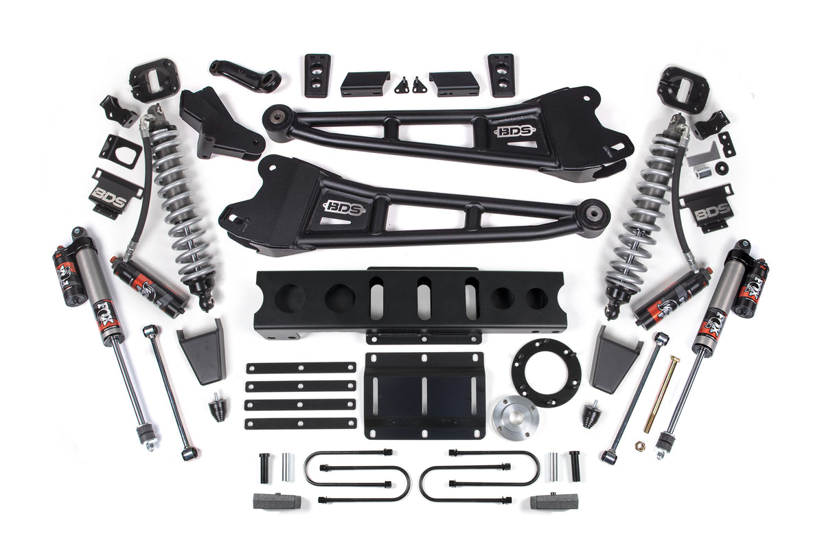 13-18 Ram 3500 4WD 4 Inch Radius Arm Suspension Lift Kit, 2 Inch Rear, Block, 8 Bolt Diesel - Fox 2.5 Performance Elite Series C/O Front, Fox 2.5 Performance Elite Series Rear BDS Suspension