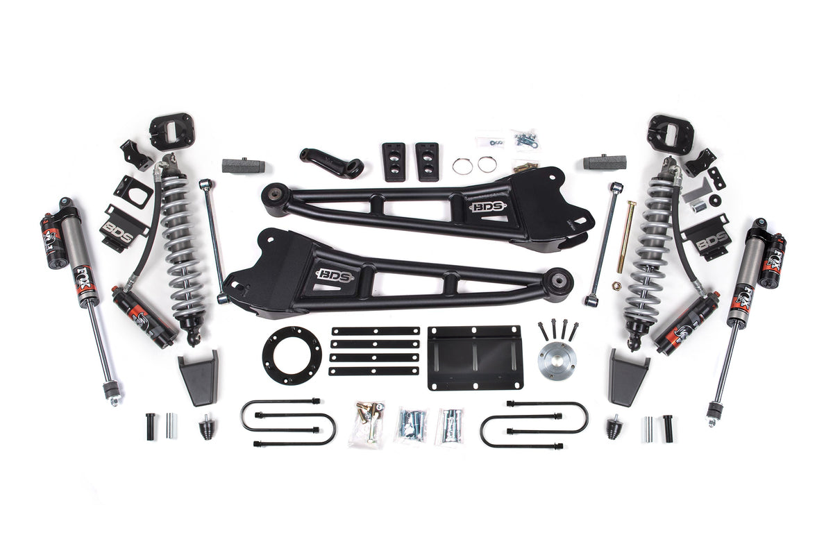 13-18 Ram 3500 4WD 6 Inch Radius Arm Suspension Lift Kit, 4 Inch Rear, Block, 6 Bolt Diesel - Fox 2.5 Performance Elite Series C/O Front, Fox 2.5 Performance Elite Series Rear BDS Suspension