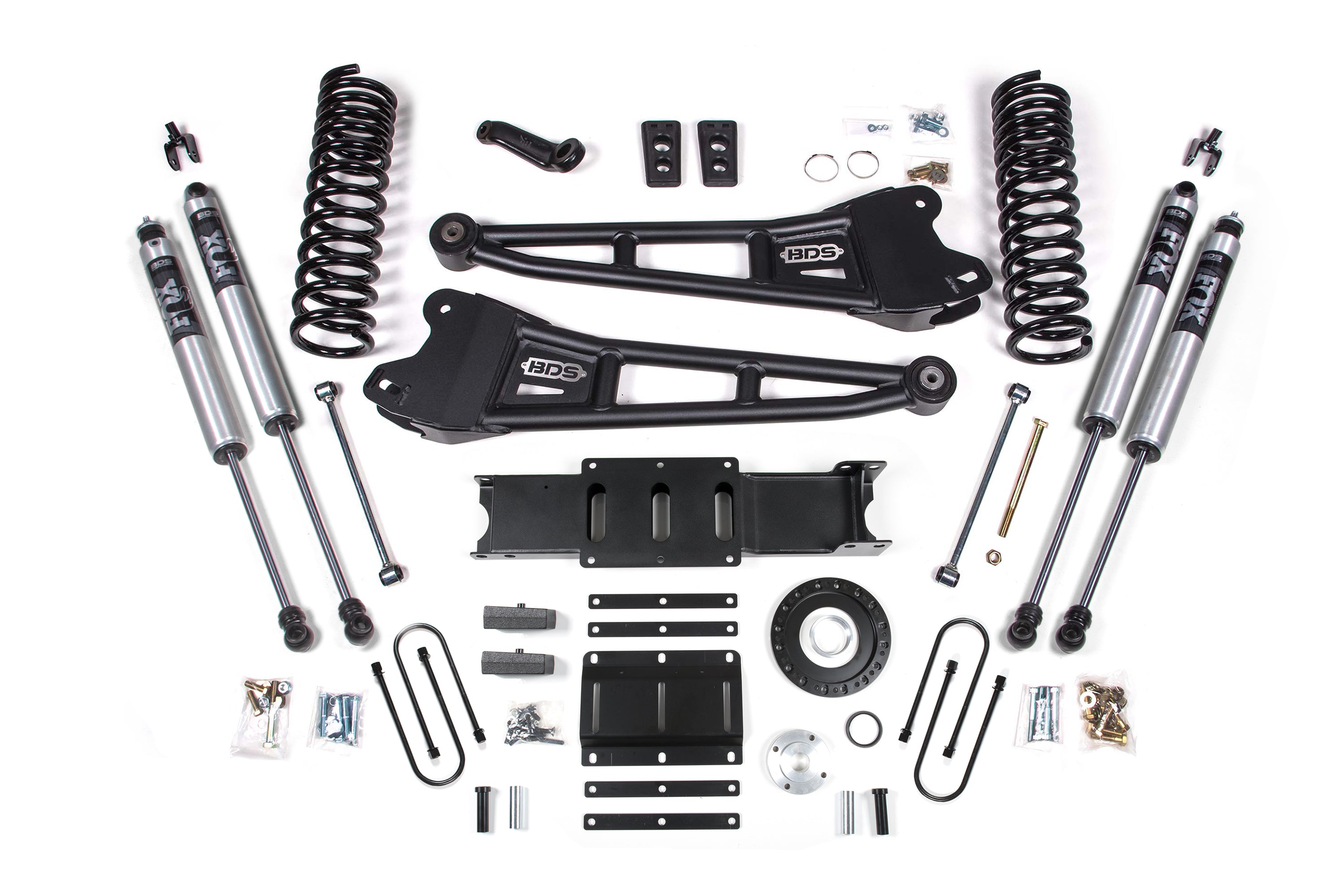 13-18 Ram 3500 4WD (Diesel) 6 Inch Radius Arm Suspension Lift Kit, 8-Bolt Indexing Ring, 5 Inch Rear Lift, Block - Fox 2.5 Performance Elite Series Shocks BDS Suspension