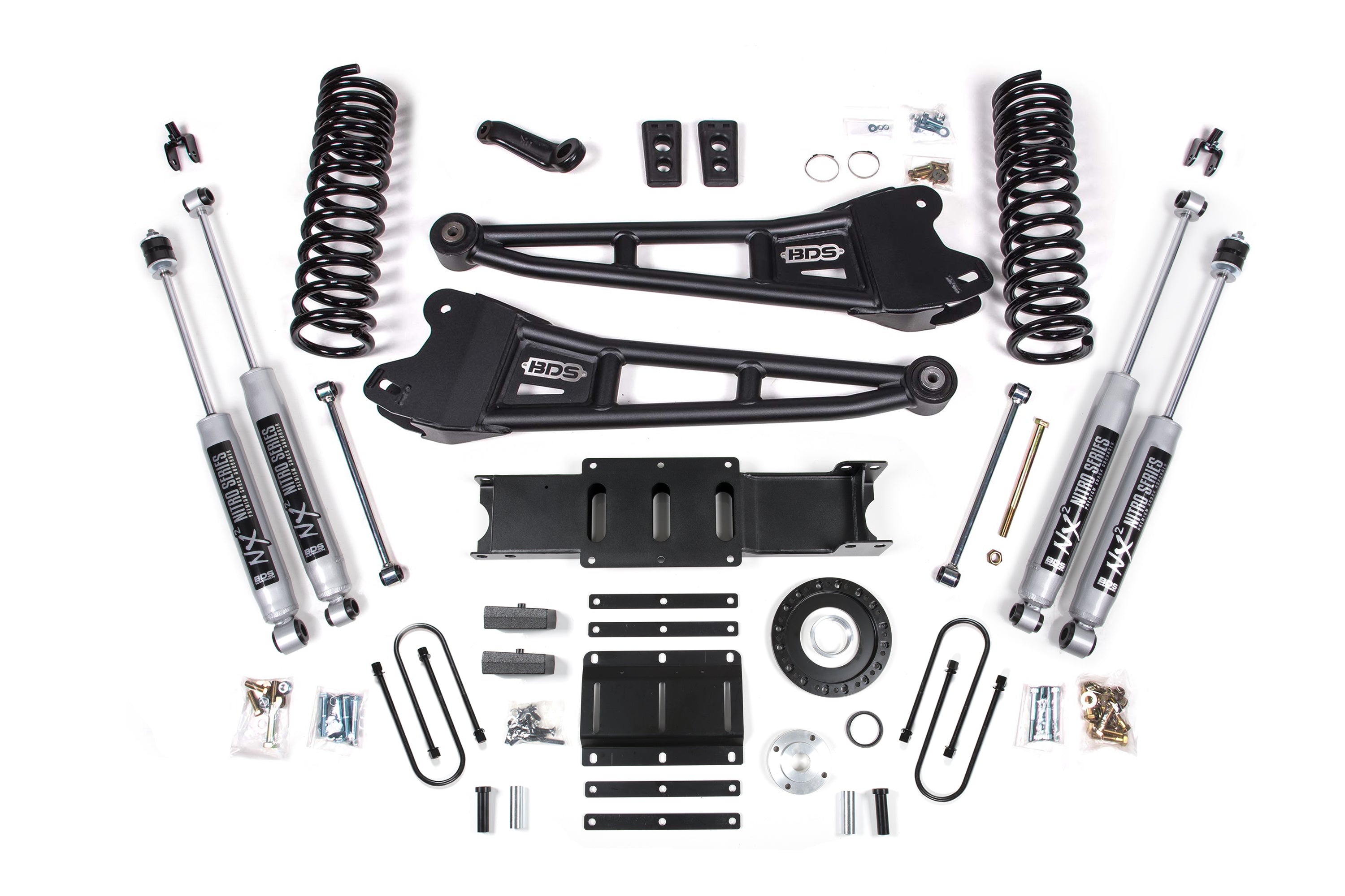 13-18 Ram 3500 4WD (Diesel) 6 Inch Radius Arm Suspension Lift Kit, 8-Bolt Indexing Ring, 5 Inch Rear Lift, Block - Fox 2.0 IFP Performance Series Shocks BDS Suspension