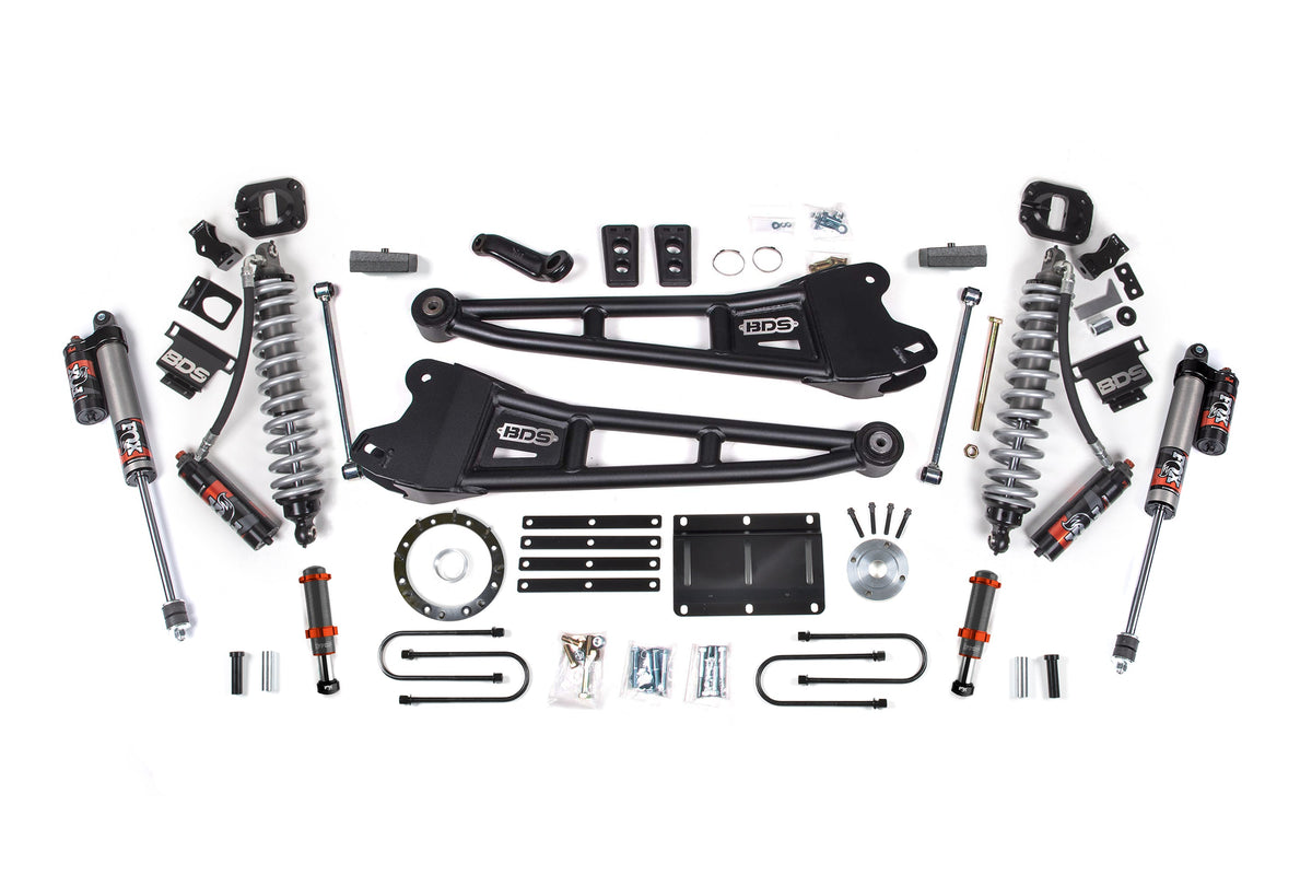 13-18 Ram 3500 4WD 6 Inch Radius Arm Suspension Lift Kit, 4 Inch Rear, Block, 8 Bolt Diesel - Fox 2.5 Performance Elite Series C/O Front, FOX 2.0 Front Bump, Fox 2.5 Performance Elite Series Rear BDS Suspension