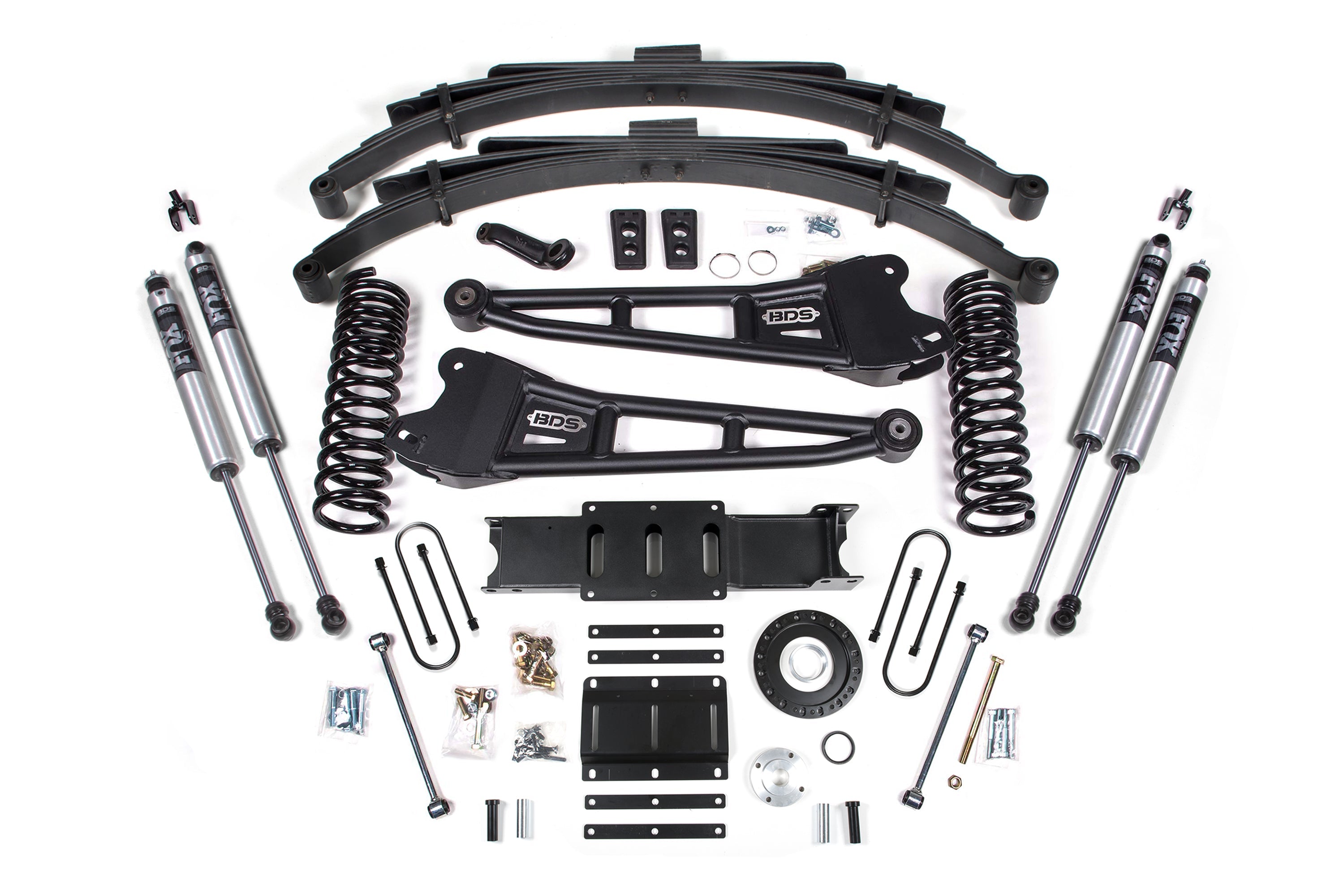13-18 Ram 3500 4WD (Diesel) 6 Inch Radius Arm Suspension Lift Kit, 8-Bolt Indexing Ring, 4 Inch Rear Lift, Block - Fox 2.5 Performance Elite Series Shocks BDS Suspension