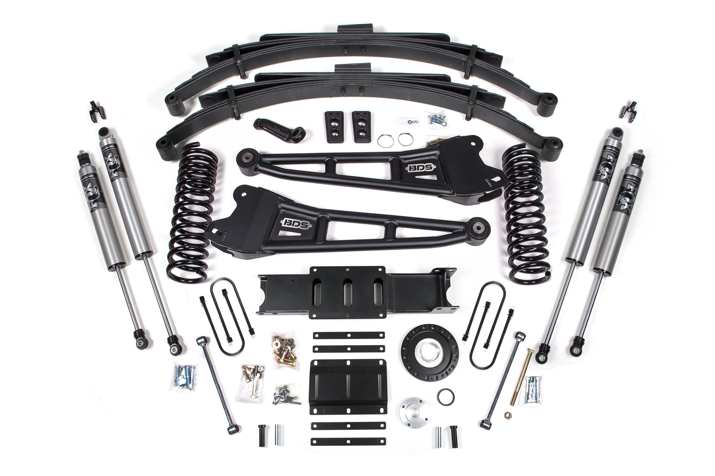 13-18 Ram 3500 4WD (Diesel) 6 Inch Radius Arm Suspension Lift Kit, 8-Bolt Indexing Ring, 4 Inch Rear Lift, Block - NX2 Nitro Series Shocks BDS Suspension