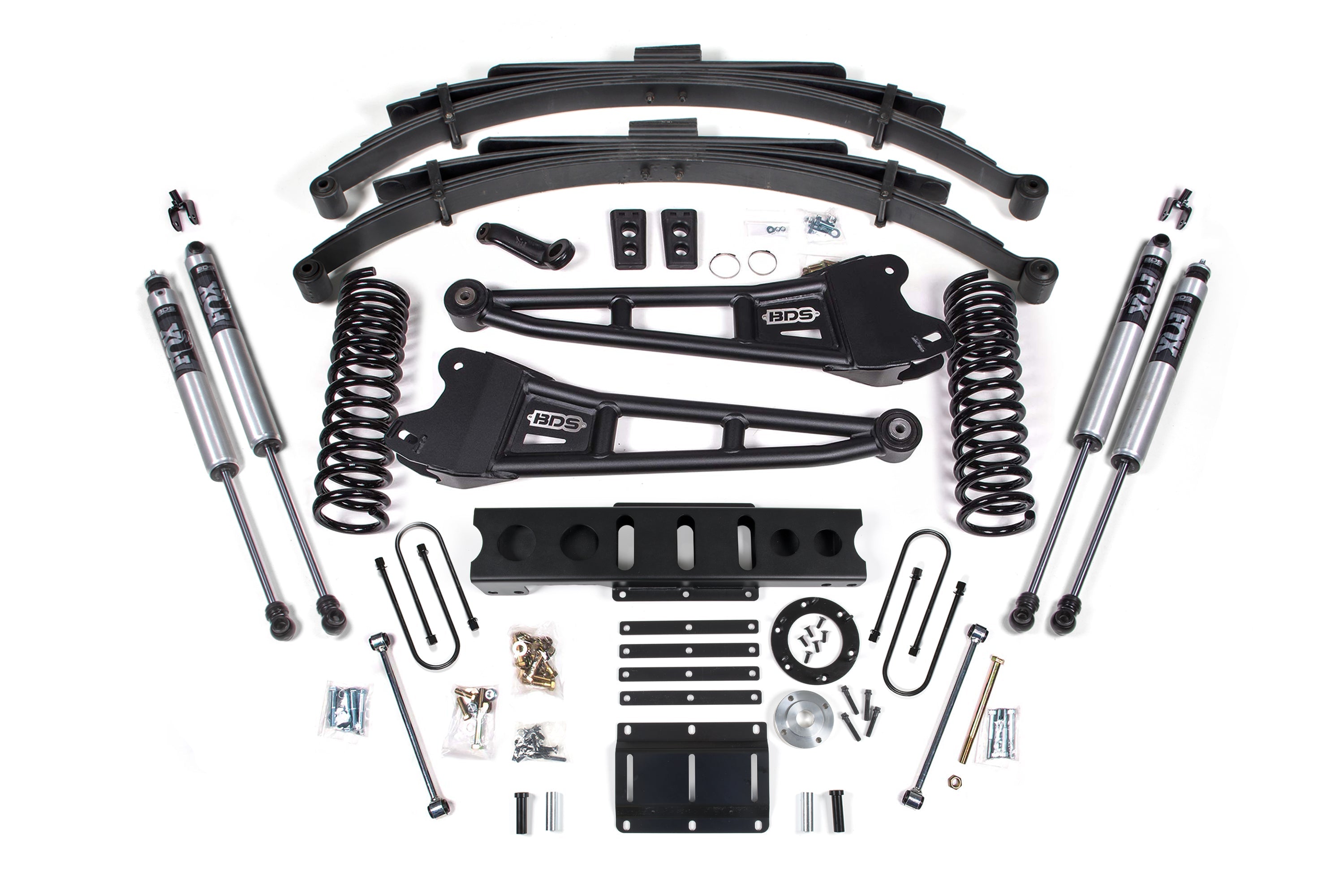 13-18 Ram 3500 4WD (Diesel) 6 Inch Radius Arm Suspension Lift Kit, 8-Bolt Indexing Ring, 4.5 Inch Rear Lift, Leaf Spring - Fox 2.5 Performance Elite Series Shocks BDS Suspension