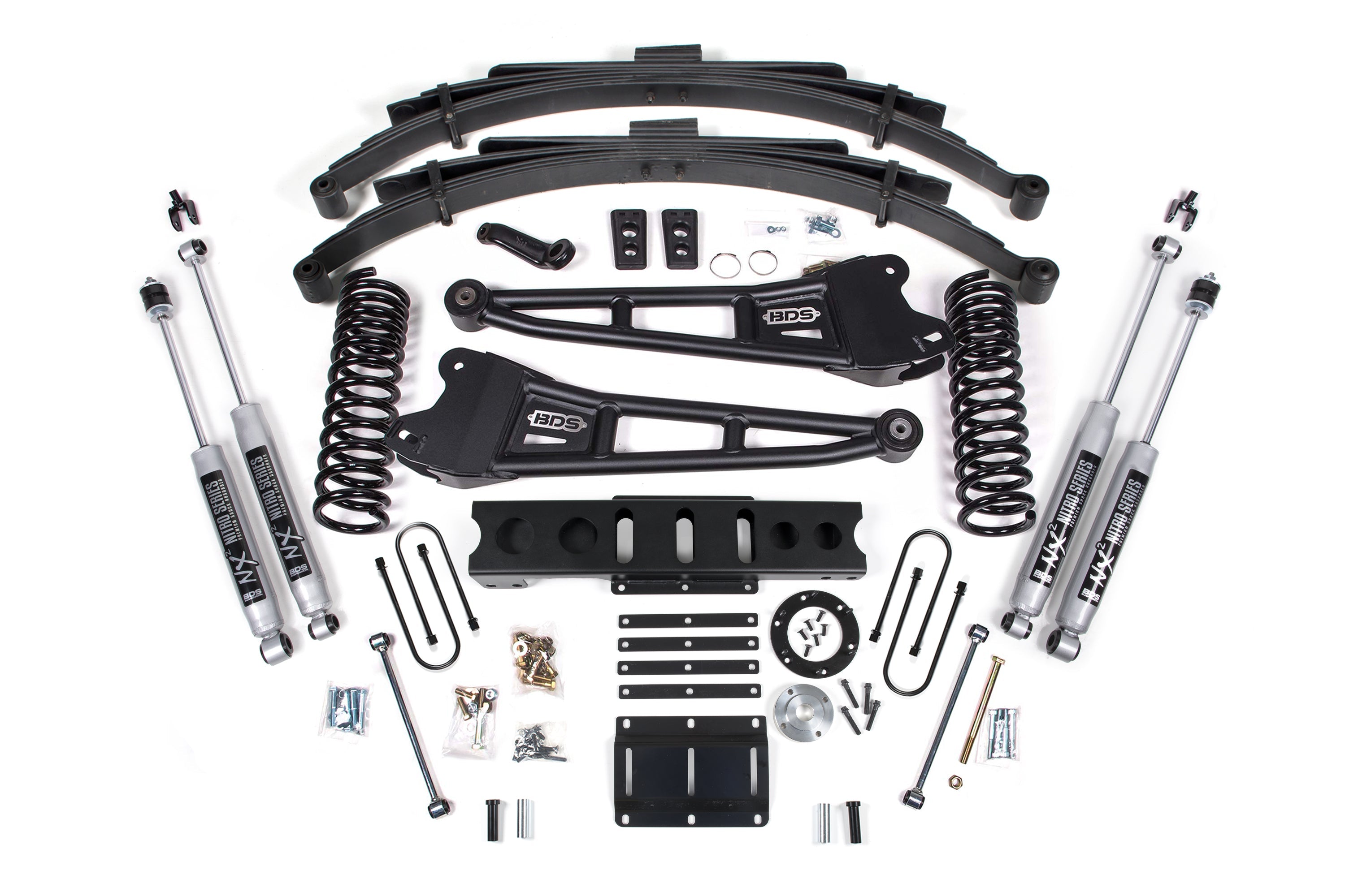 13-18 Ram 3500 4WD (Diesel) 6 Inch Radius Arm Suspension Lift Kit, 8-Bolt Indexing Ring, 4.5 Inch Rear Lift, Leaf Spring - Fox 2.0 IFP Performance Series Shocks BDS Suspension