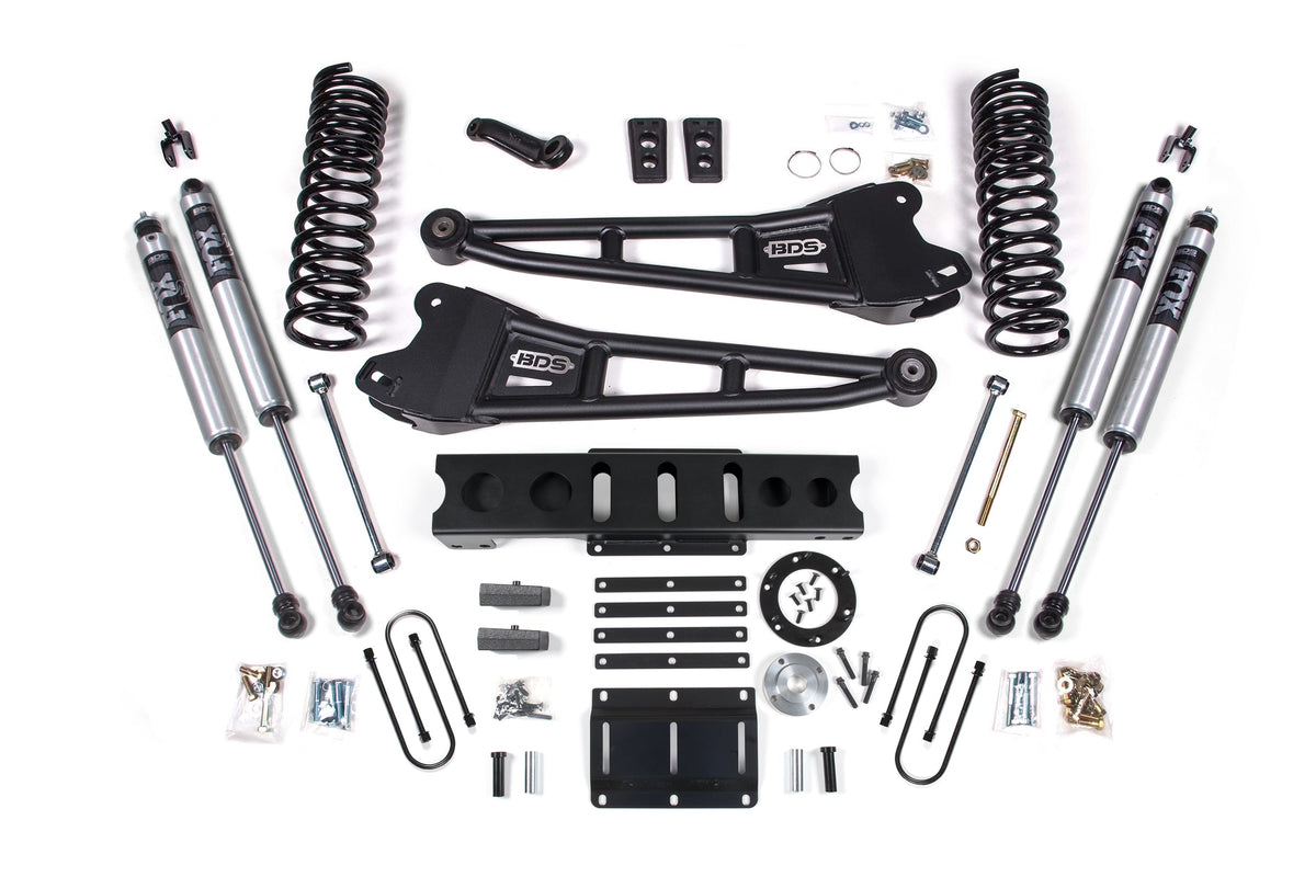 13-18 Ram 3500 4WD (Diesel) 6 Inch Radius Arm Suspension Lift Kit, 6-Bolt Indexing Ring, 4.5 Inch Rear Lift, Leaf Spring - Fox 2.5 Performance Elite Series Shocks BDS Suspension