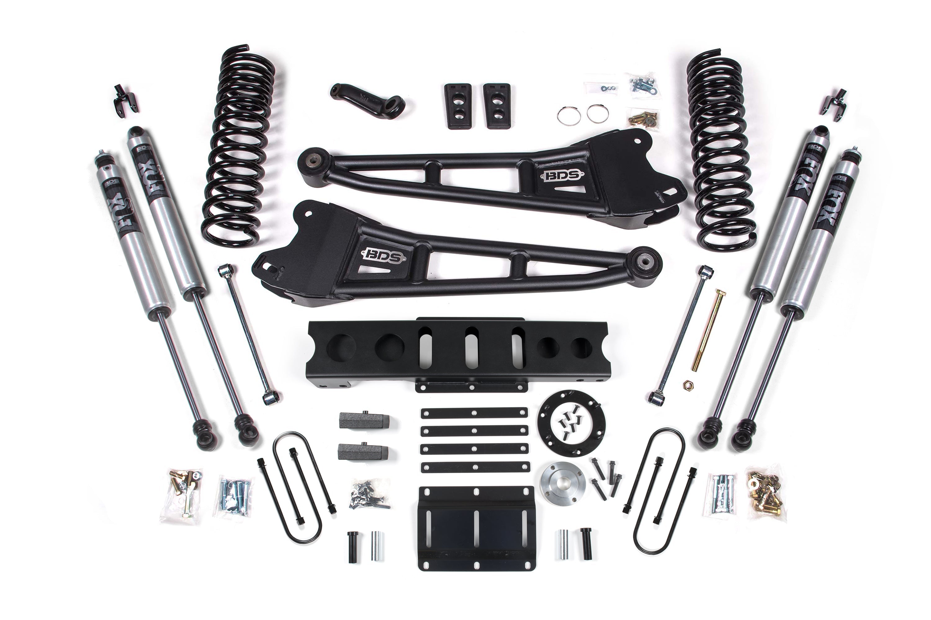 13-18 Ram 3500 4WD (Diesel) 6 Inch Radius Arm Suspension Lift Kit, 6-Bolt Indexing Ring, 4.5 Inch Rear Lift, Leaf Spring - Fox 2.5 Performance Elite Series Shocks BDS Suspension