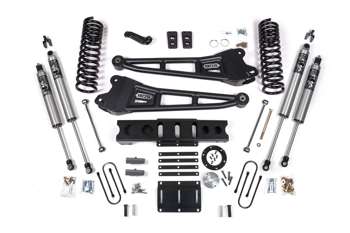 13-18 Ram 3500 4WD (Diesel) 6 Inch Radius Arm Suspension Lift Kit, 6-Bolt Indexing Ring, 4.5 Inch Rear Lift, Leaf Spring - NX2 Nitro Series Shocks BDS Suspension