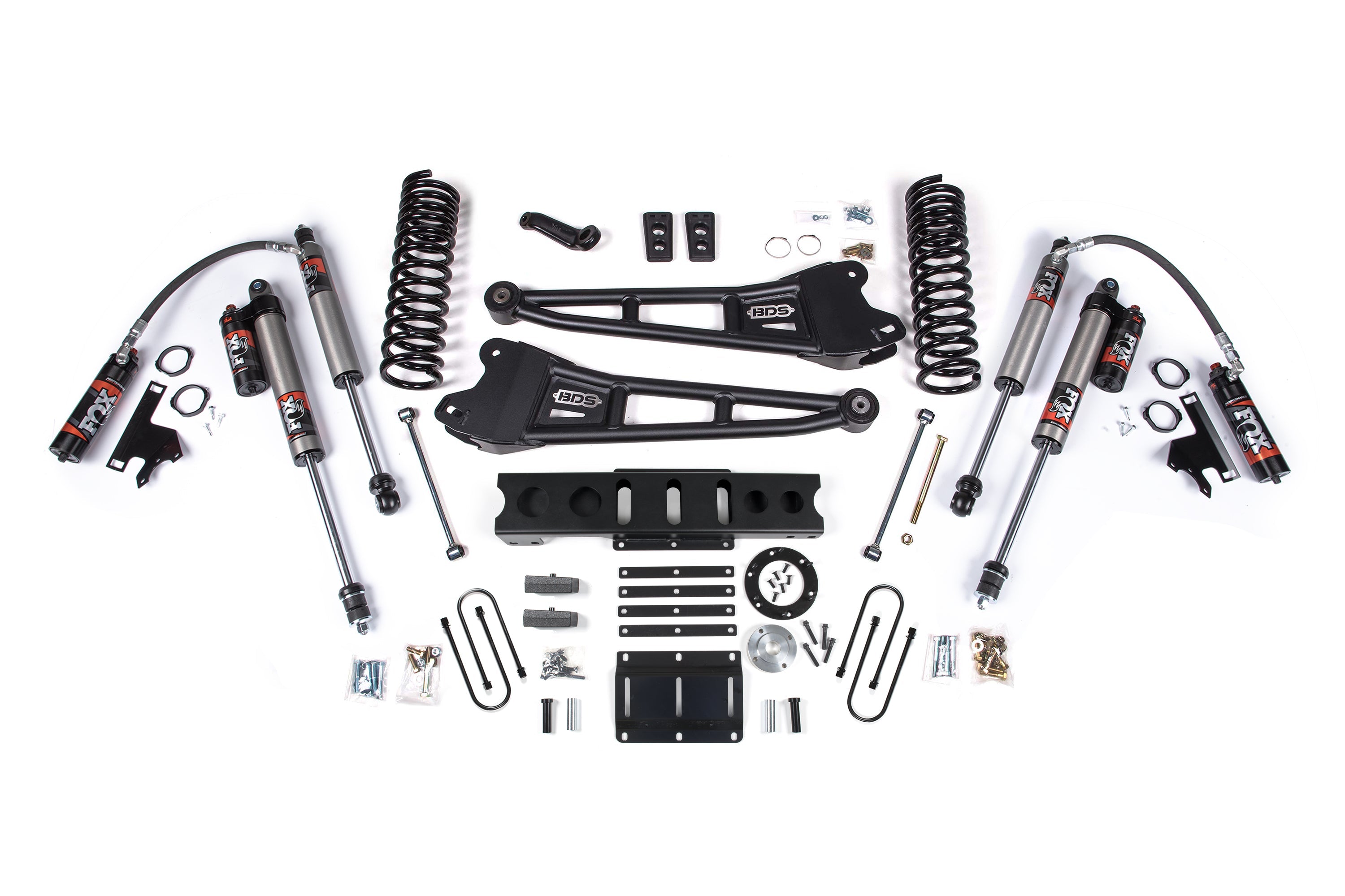 13-18 Ram 3500 4WD (Diesel) 6 Inch Radius Arm Suspension Lift Kit, 6-Bolt Indexing Ring, 4 Inch Rear Lift, Block - Fox 2.5 Performance Elite Series Shocks BDS Suspension