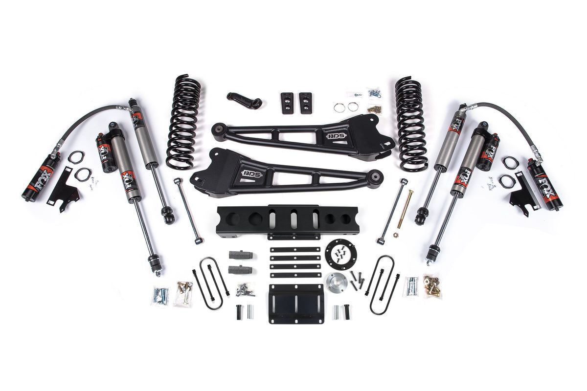 13-18 Ram 3500 4WD (Diesel) 6 Inch Radius Arm Suspension Lift Kit, 6-Bolt Indexing Ring, 4 Inch Rear Lift, Block - Fox 2.5 Performance Elite Series Shocks BDS Suspension