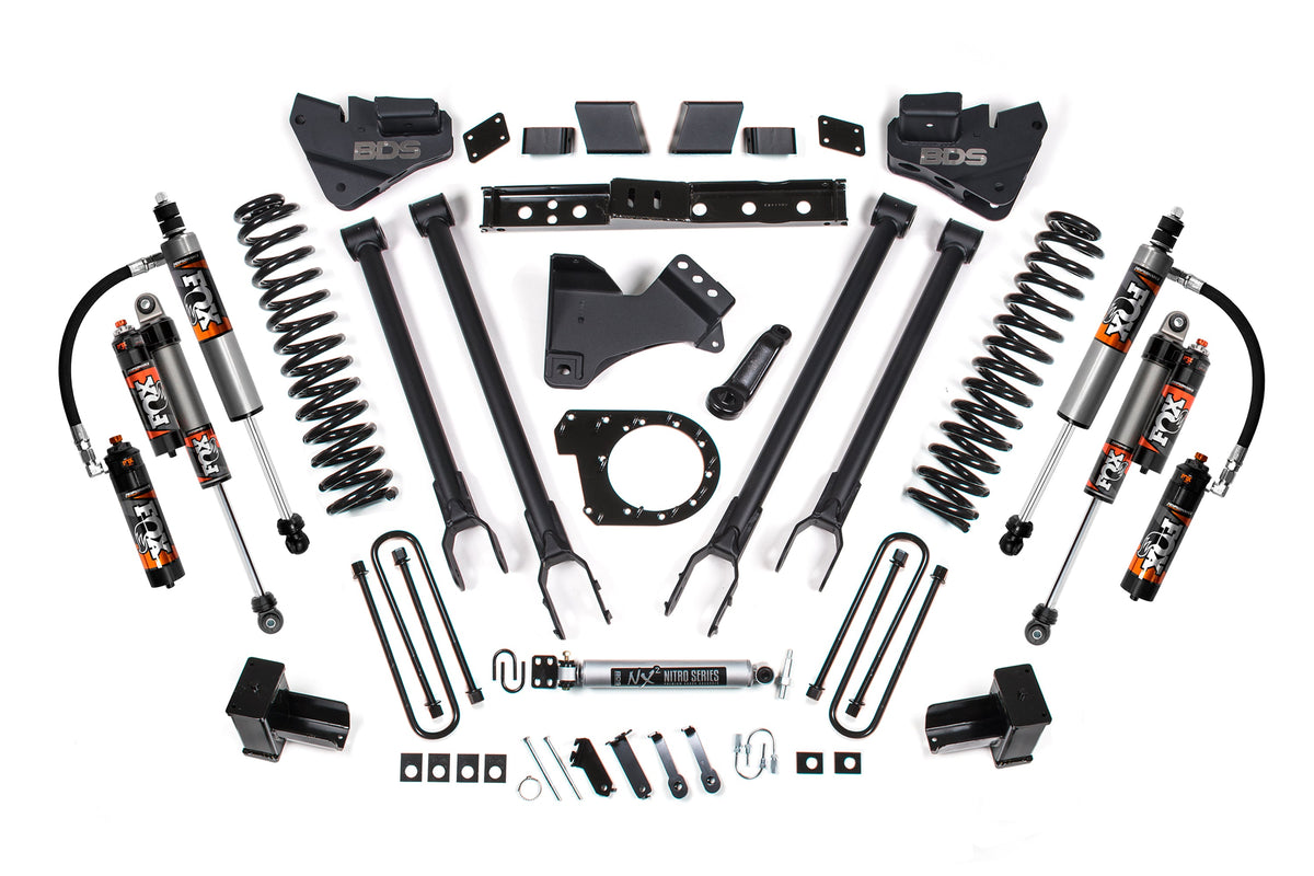 6 Inch Lift Kit 4-Link Conversion Ford F250/F350 Super Duty 17-19 4WD Diesel 5 Inch Block W/2 Leaf Main Fox 2.5 Performance Elite Shocks