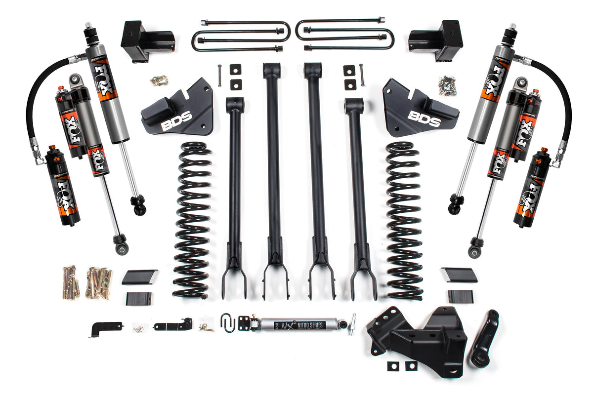 4 Inch Lift Kit 4-Link Conversion Ford F250 / F350 Super Duty 17-19 4WD Gas 5 Inch Block with 3 Leaf Main BDS Suspension