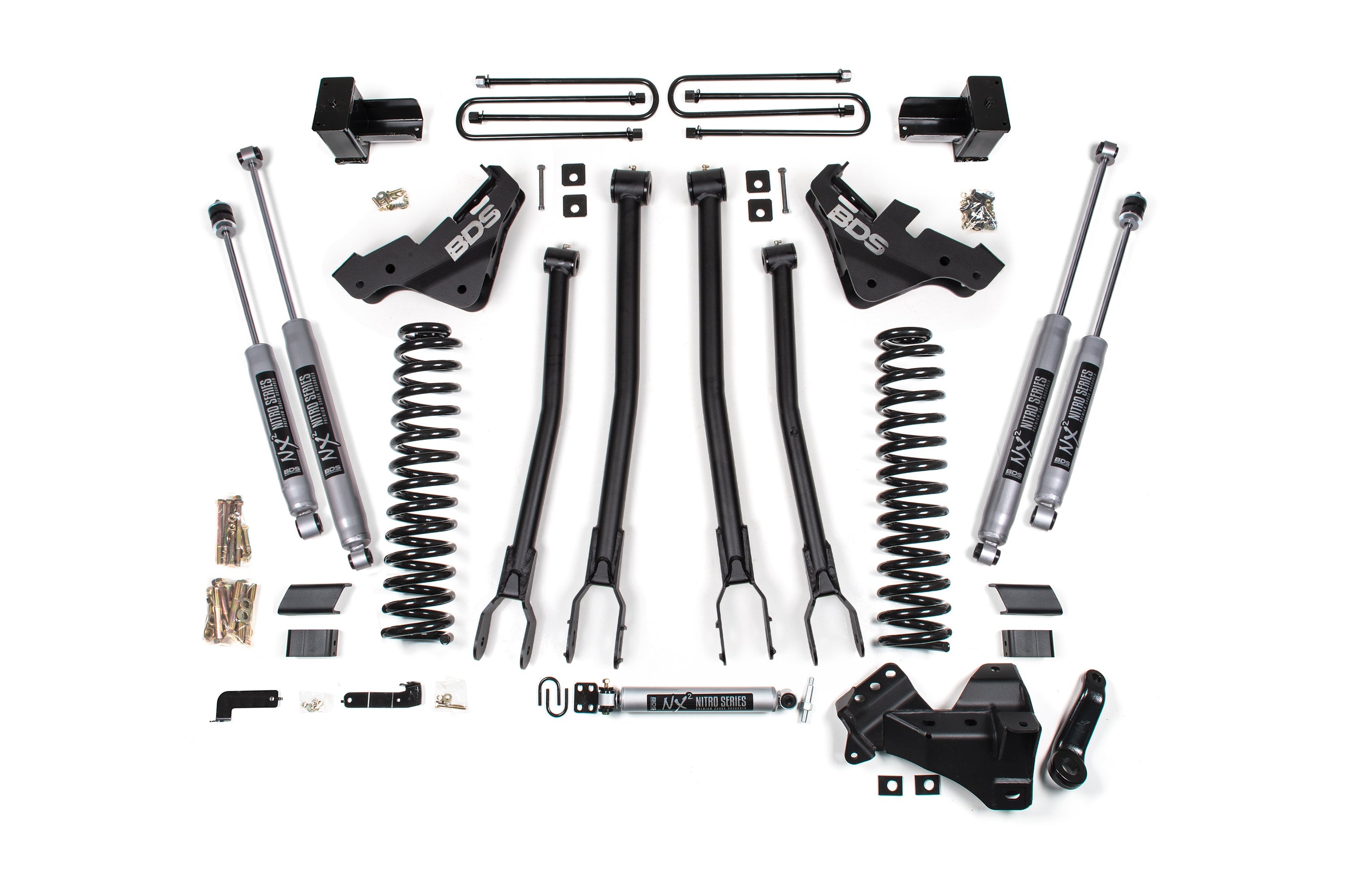 23-26 Ford F-350 Super Duty 4WD 5 Inch 4-Link Suspension Lift Kit, 2 Inch Rear, Block, Diesel, DRW - Fox 2.5 Performance Elite Series Shocks BDS Suspension