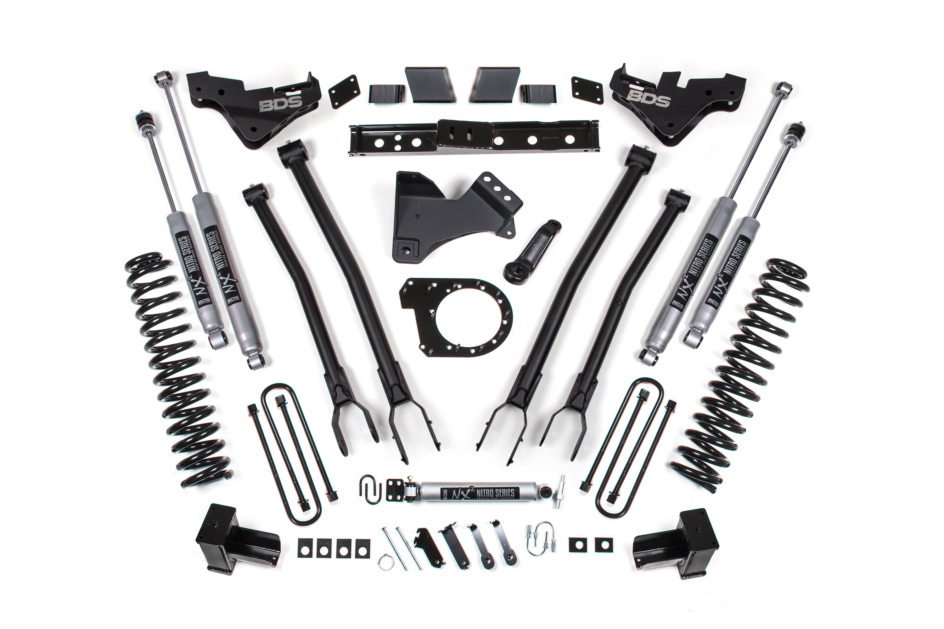 23-26 Ford F-350 Super Duty 4WD 7 Inch 4-Link Suspension Lift Kit, 4 Inch Rear, Block, Diesel, DRW - Fox 2.5 Performance Elite Series Shocks BDS Suspension