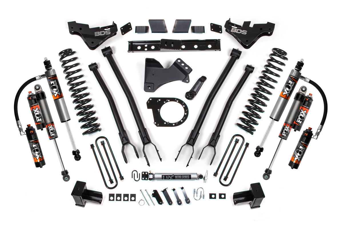 23-26 Ford F-350 Super Duty 4WD 7 Inch 4-Link Suspension Lift Kit, 4 Inch Rear, Block, Diesel, DRW - Fox 2.5 Performance Series HTO Shocks BDS Suspension