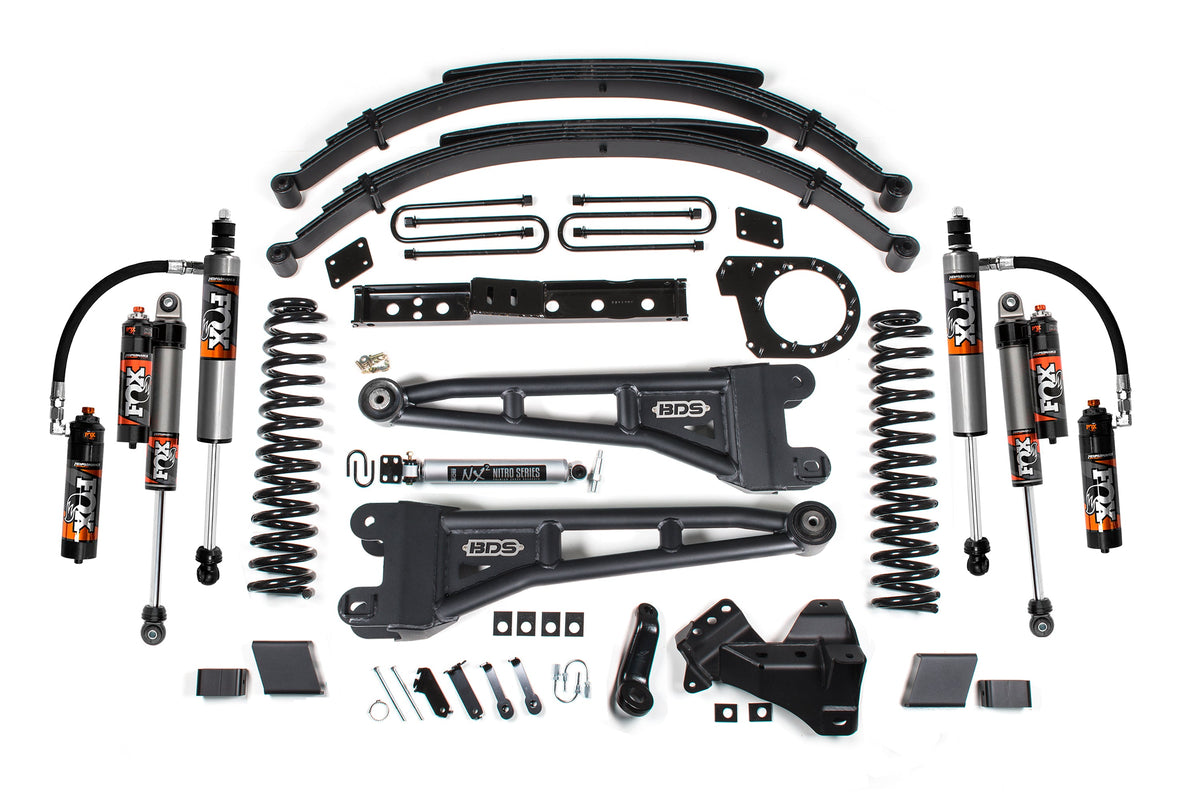 23-26 Ford F-250/F-350 SRW 4WD 7 Inch Radius Arm Suspension Lift Kit, 6 Inch Rear, Leaf Spring, Diesel - Fox 2.5 IFP Performance Series Front and Rear BDS Suspension
