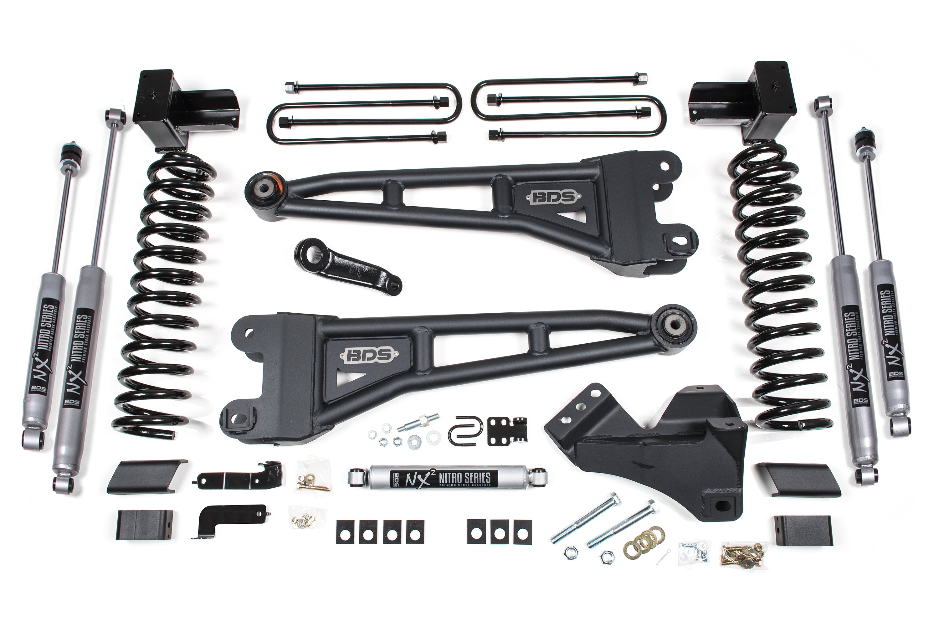 23-26 Ford F-350 DRW 4WD 5 Inch Radius Arm Suspension Lift Kit, 3 Inch Rear, Block, Gas - NX2 Nitro Shocks Front and Rear Shocks BDS Suspension