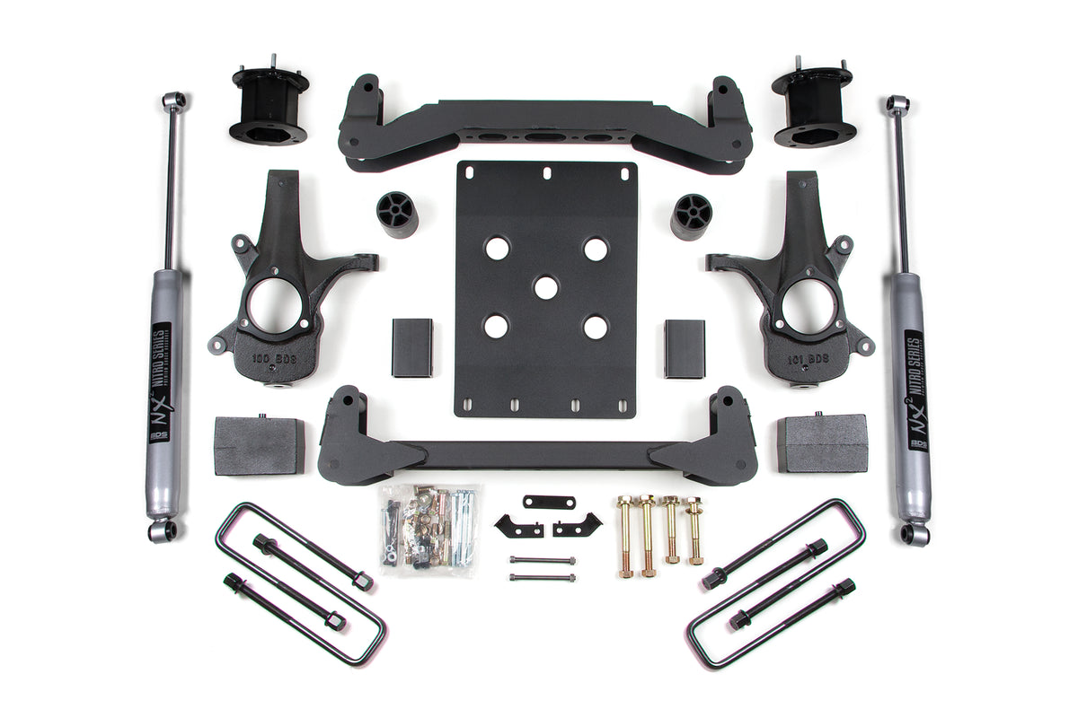 07-13 Chevrolet Silverado 1500 - GMC Sierra 1500 2WD 4.5 Inch Suspension Lift Kit, 4 Inch Rear Lift, Leaf Spring, NX2 Nitro Series Shocks BDS Suspension