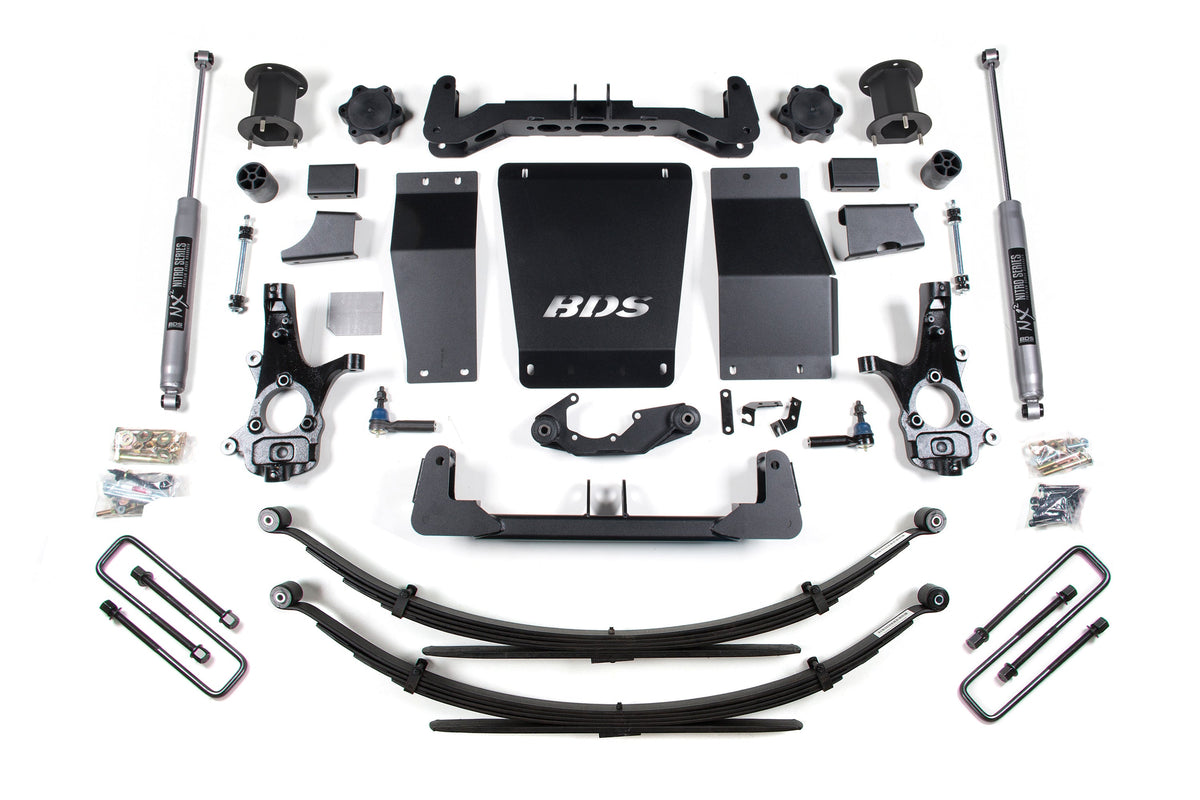 14-18 Chevrolet Silverado 1500 - GMC Sierra 1500 4WD 6.5 Inch Suspension Lift Kit (Cast Steel), 4 Inch Rear Lift, Leaf Springs, NX2 Nitro Series Shocks BDS Suspension