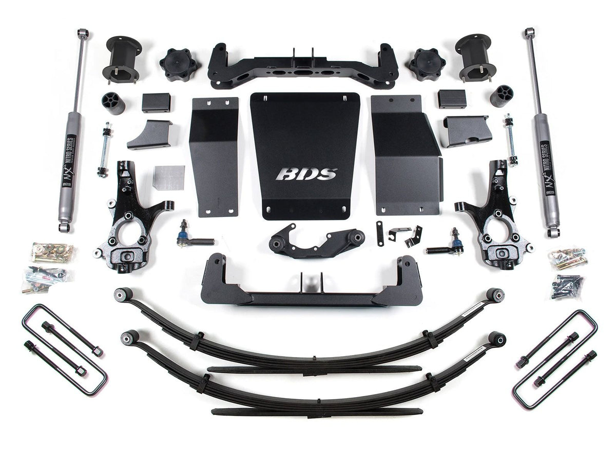 14-18 Chevrolet Silverado 1500 - GMC Sierra 1500 4WD 6.5 Inch Suspension Lift Kit (Aluminum / Stamped Steel), 4 Inch Rear Lift, Leaf Springs, NX2 Nitro Series Shocks BDS Suspension