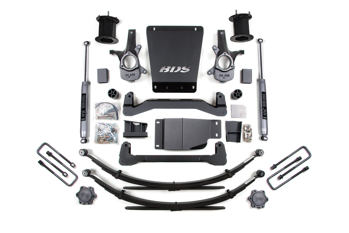 07-13 Chevrolet Silverado 1500 - GMC Sierra 1500 4WD 6 Inch Suspension Lift Kit, 5 Inch Rear Lift, Leaf Spring, NX2 Nitro Series Shocks BDS Suspension
