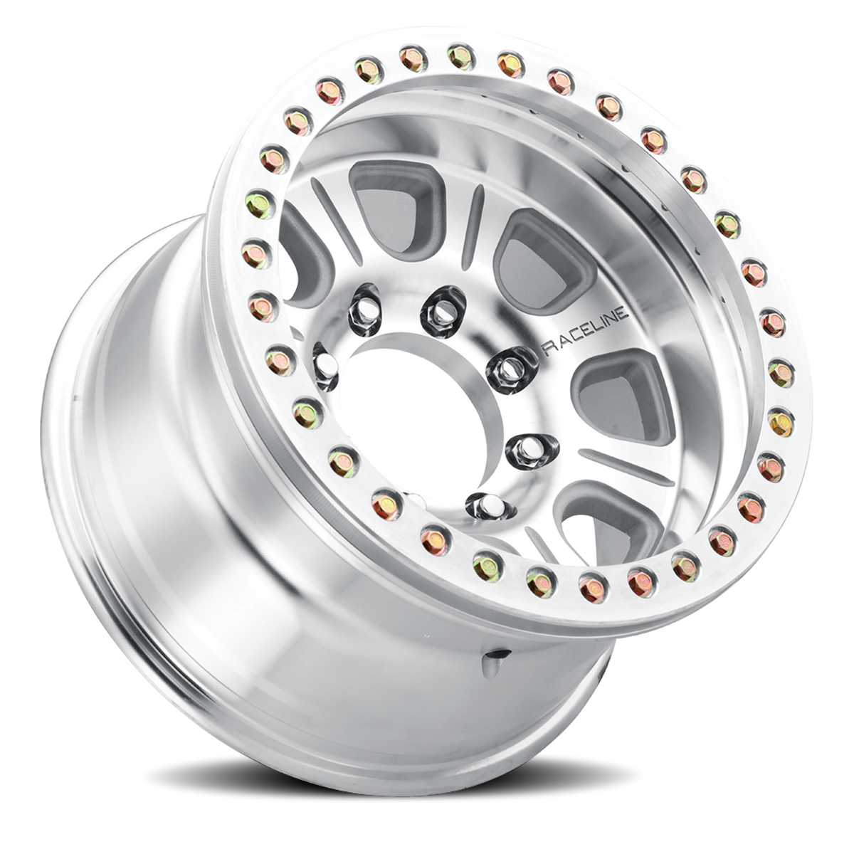 Aluminum Wheels 17x9.5 Monster Beadlock RT233 Silver Machined Raceline Wheels