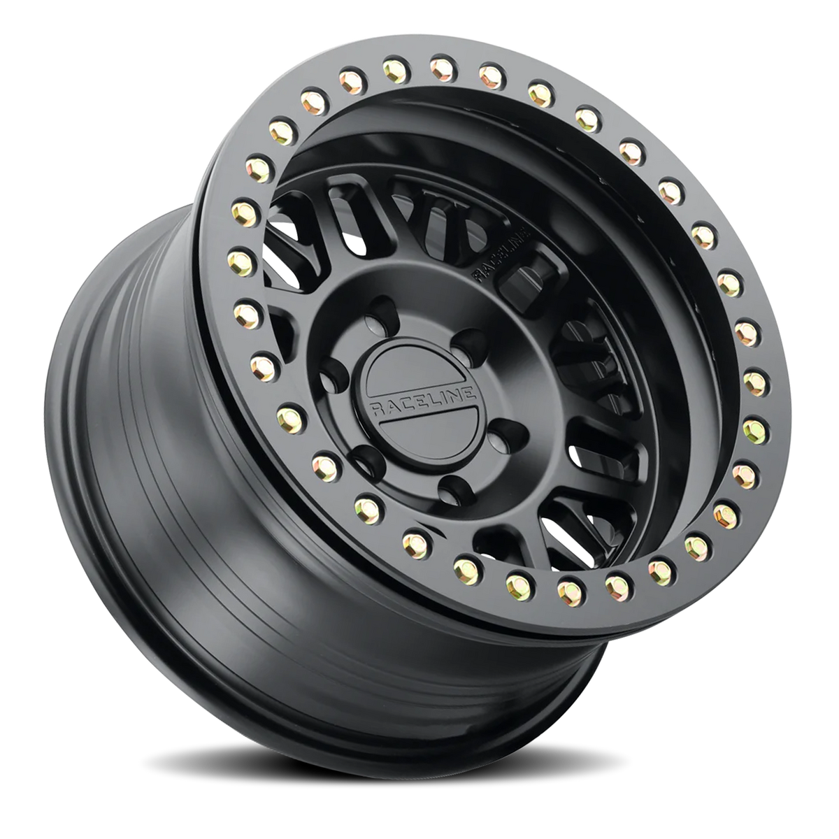 Aluminum Wheels 17x9 Ryno Cast Beadlock RT951B Satin Black Black Beadlock Ring Raceline Wheels