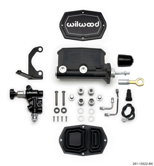Wilwood Compact Tandem M/C - 7/8in Bore w/Bracket and Valve fits Mustang (Pushrod) - Black-LTW Motorsports