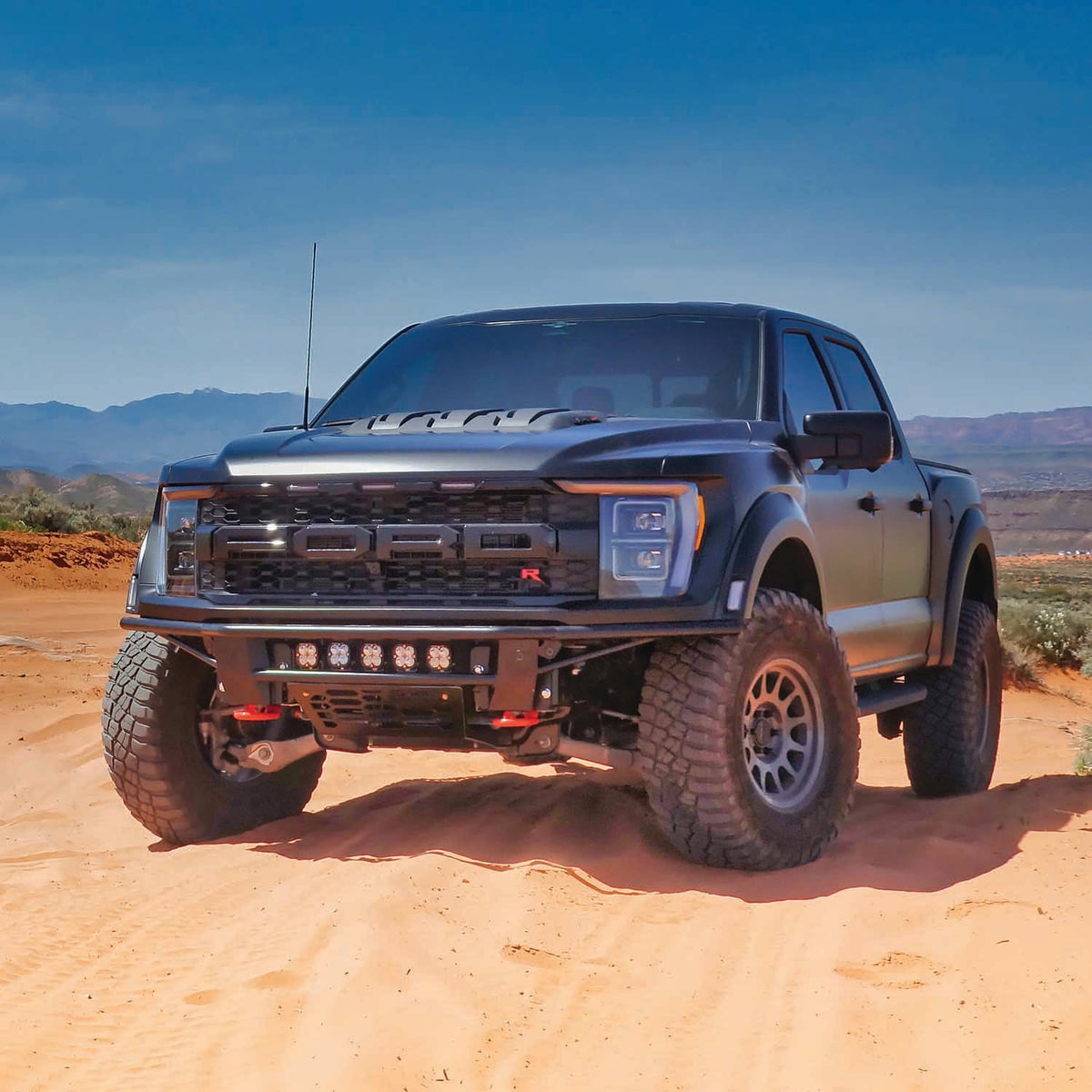 White Raptor R With Add Bumpaer 2021+ Ford Raptor/ Raptor R SVC Offroad Baja Flush Bolt-On Front Bumpe ...